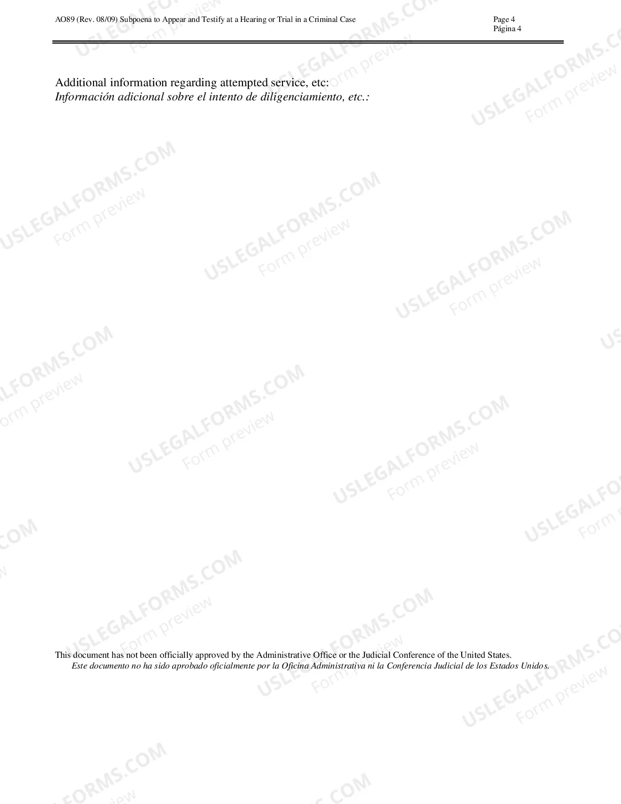 Preview Subpoena to Testify at Trial/Hearing (Spanish)