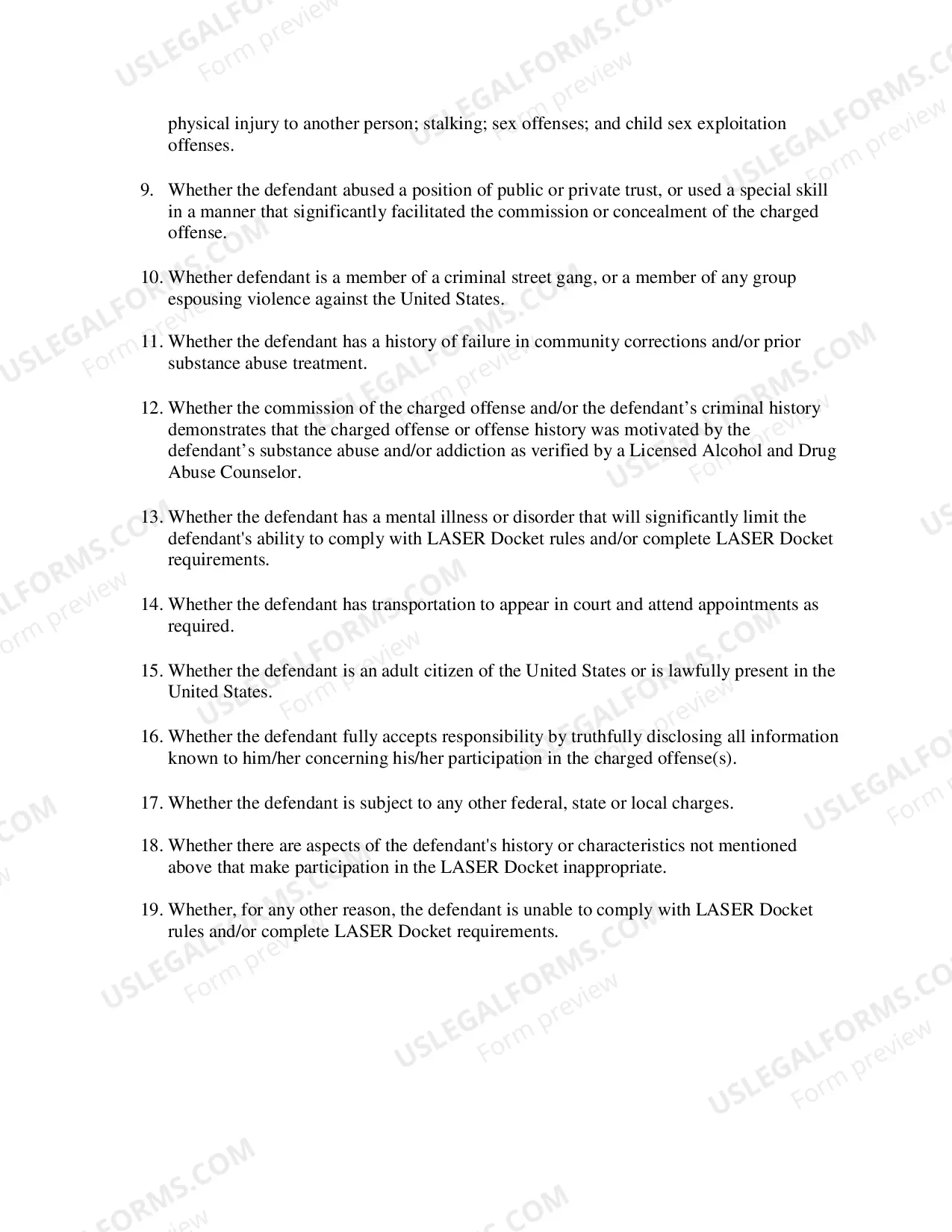Preview LASER Admission Criteria