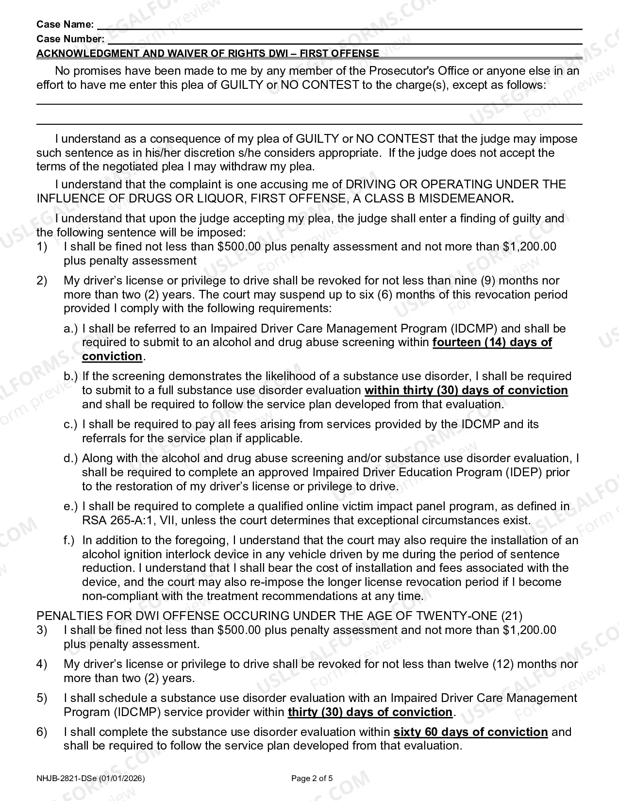 Preview Acknowledgment and Waiver of Rights - Class B Misdemeanor