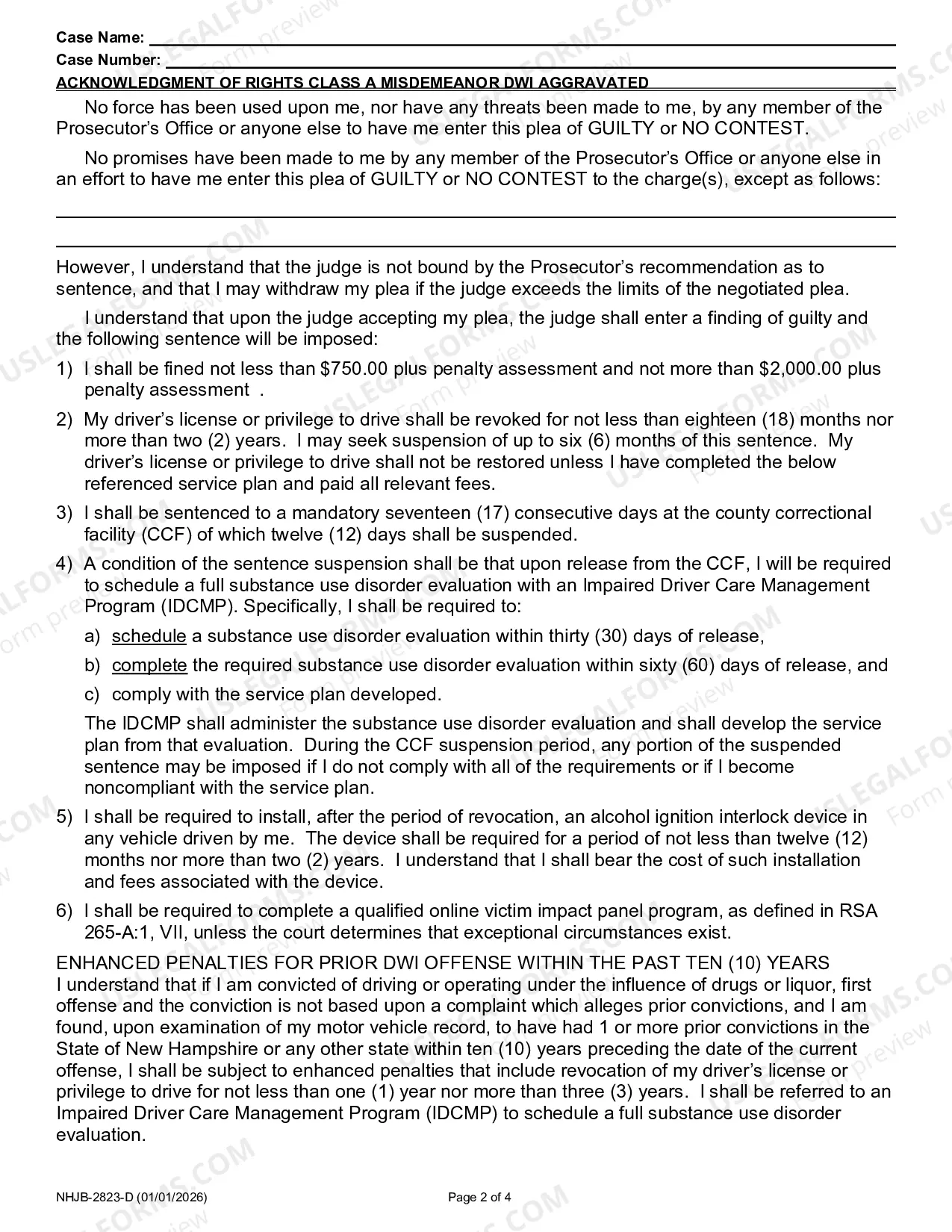 Preview Acknowledgment and Waiver of Rights - Class A Misd - DWI Aggravated