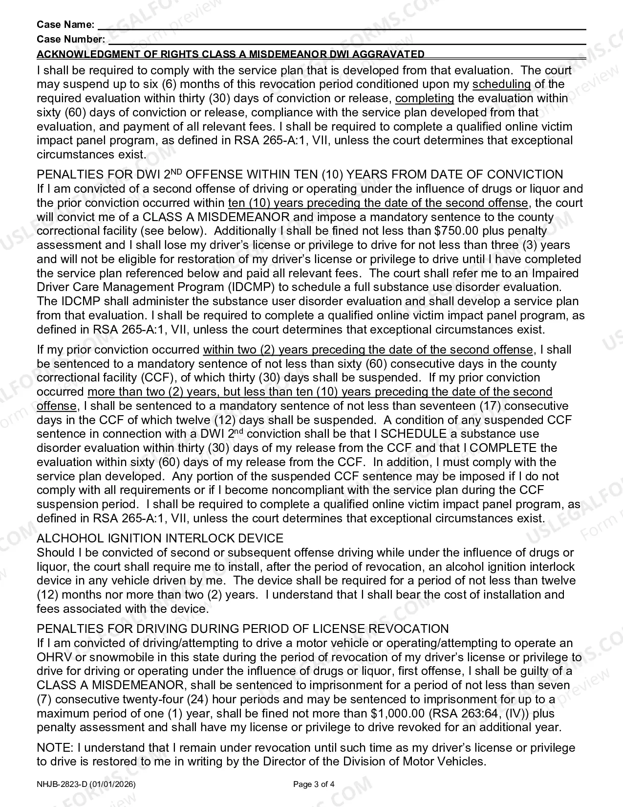 Preview Acknowledgment and Waiver of Rights - Class A Misd - DWI Aggravated