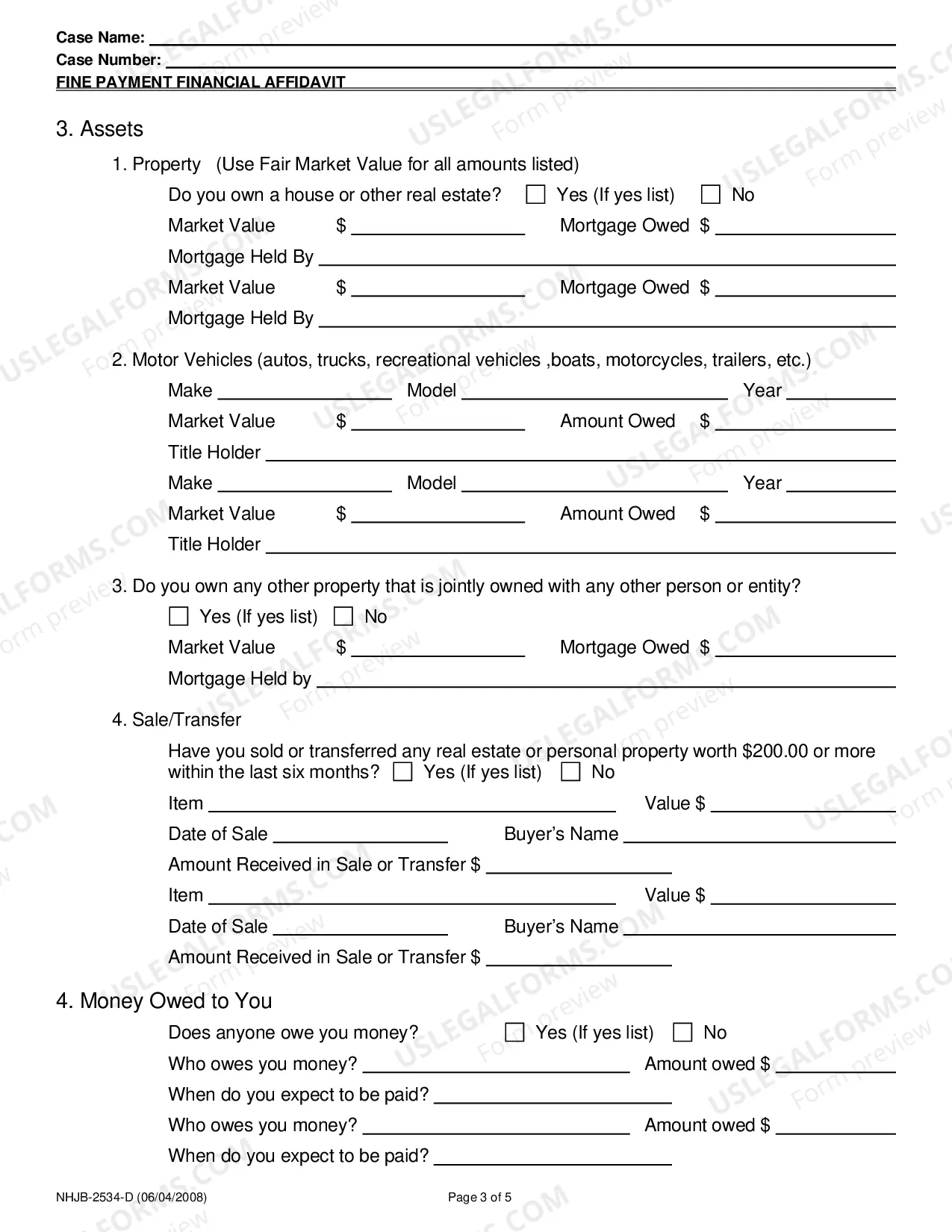 Preview Fine Payment Financial Affidavit
