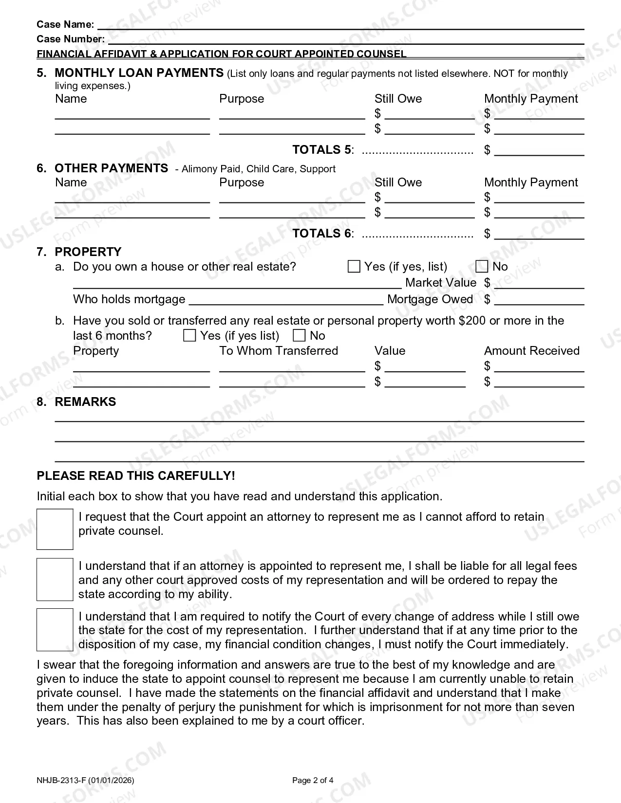Preview Financial Affidavit & Application for Court Appointed Counsel