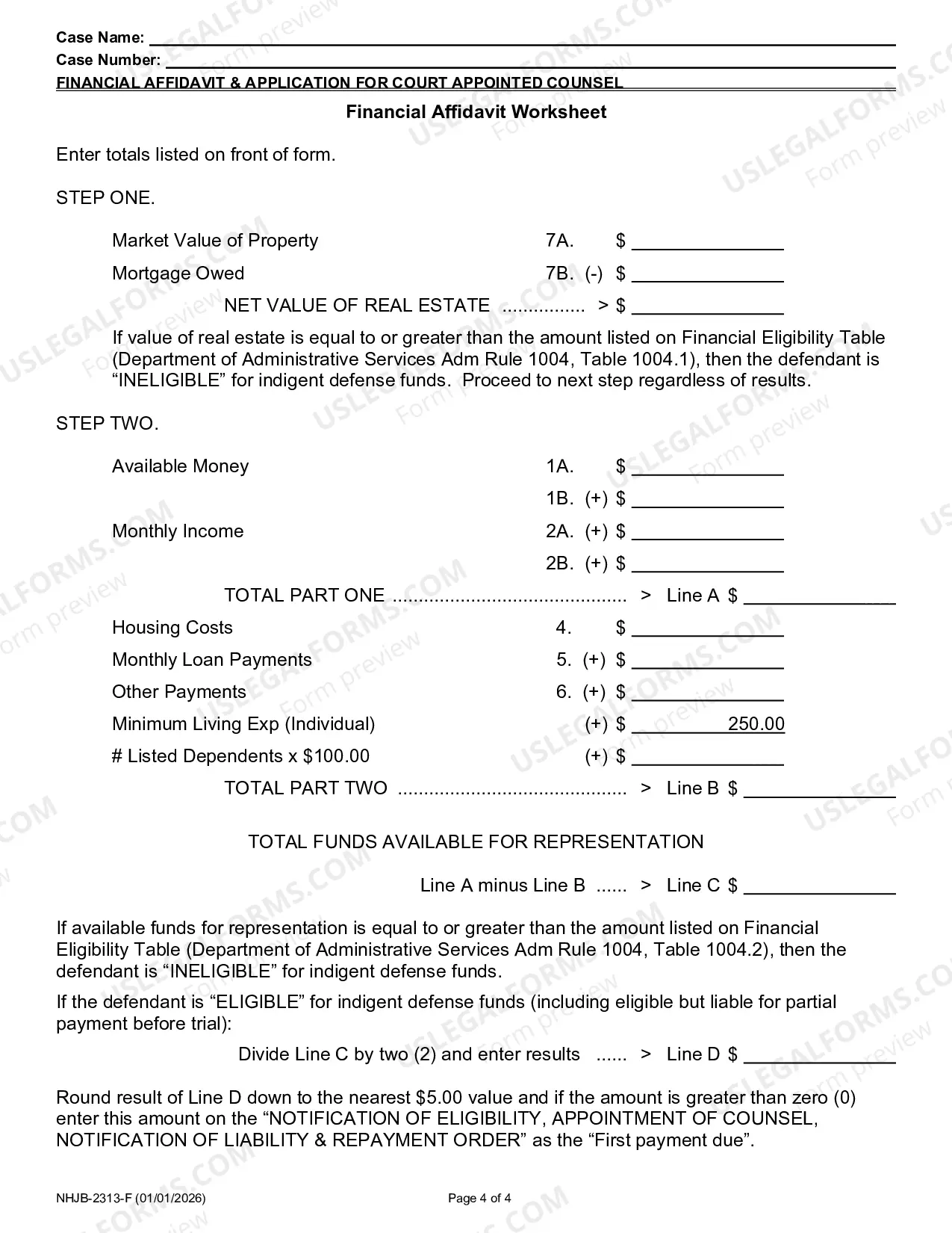 Preview Financial Affidavit & Application for Court Appointed Counsel