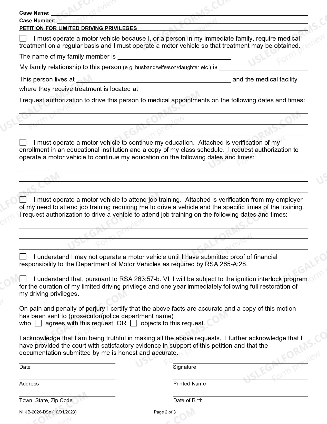 Preview Petition for Limited Driving Privileges