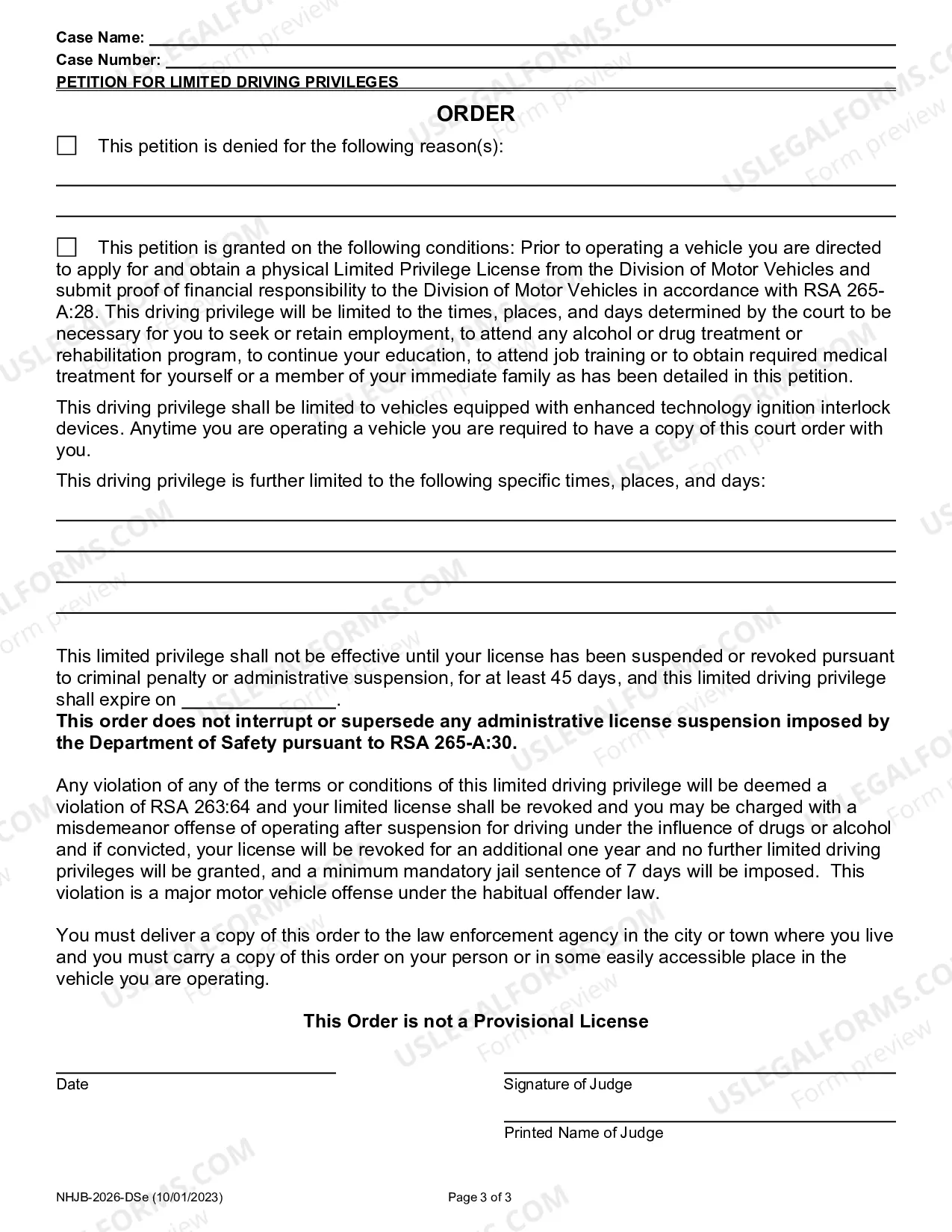 Preview Petition for Limited Driving Privileges
