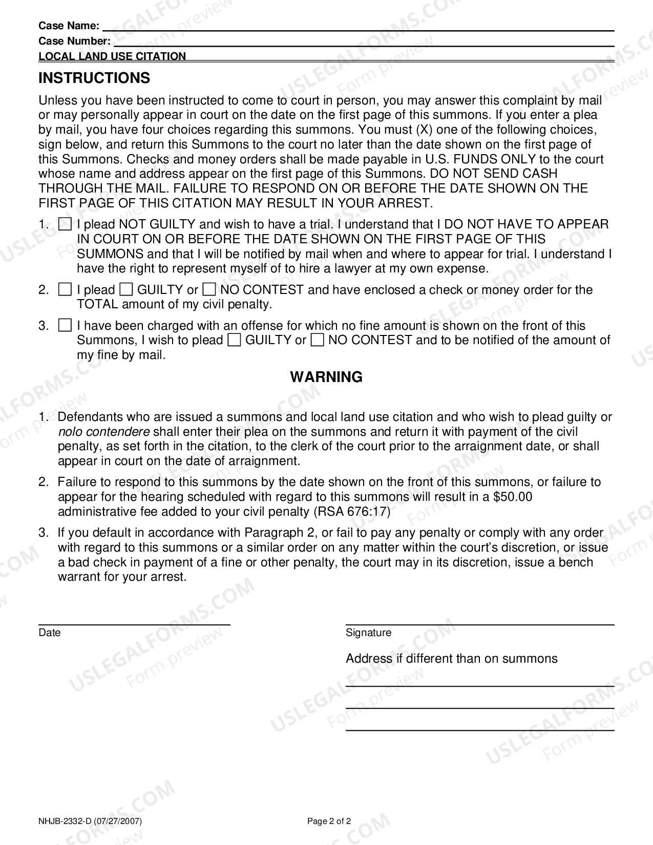 Preview Local Land Use Citation - Violation Only