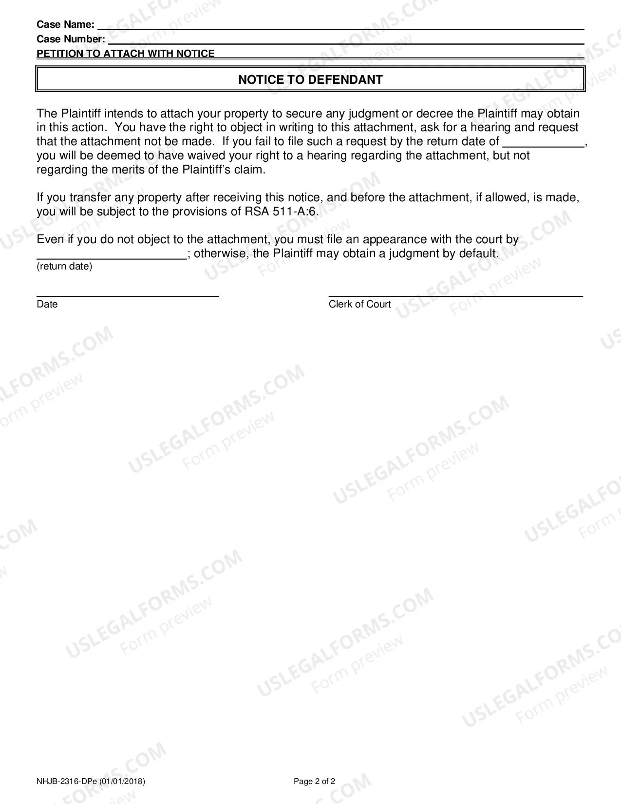 Preview Petition to Attach with Notice- Efiling Only