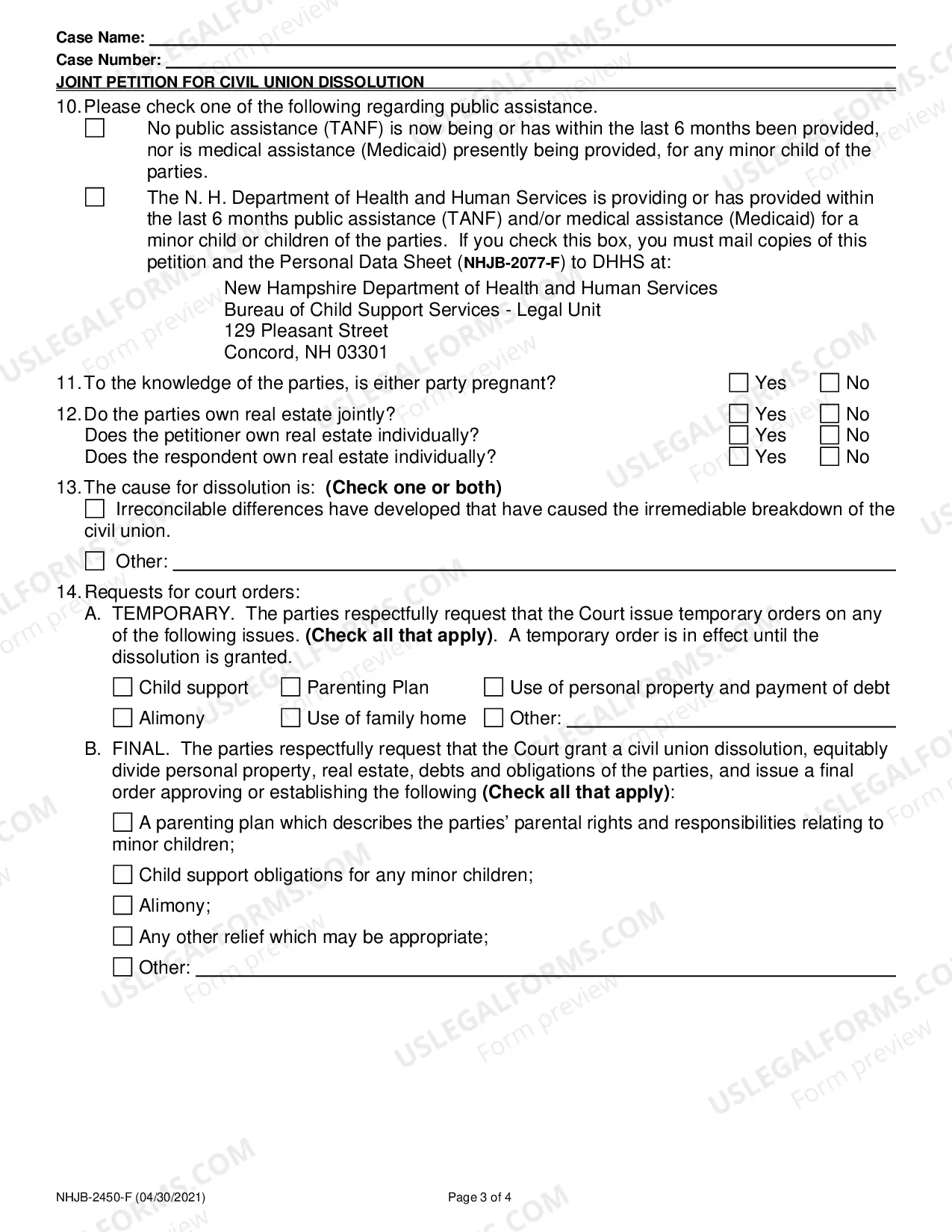 Preview Petition for Civil Union Dissolution(Joint)