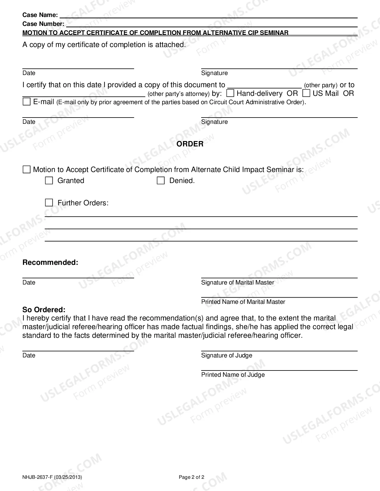 Preview Motion to Accept Certificate of Completion from Alternative CIP Seminar