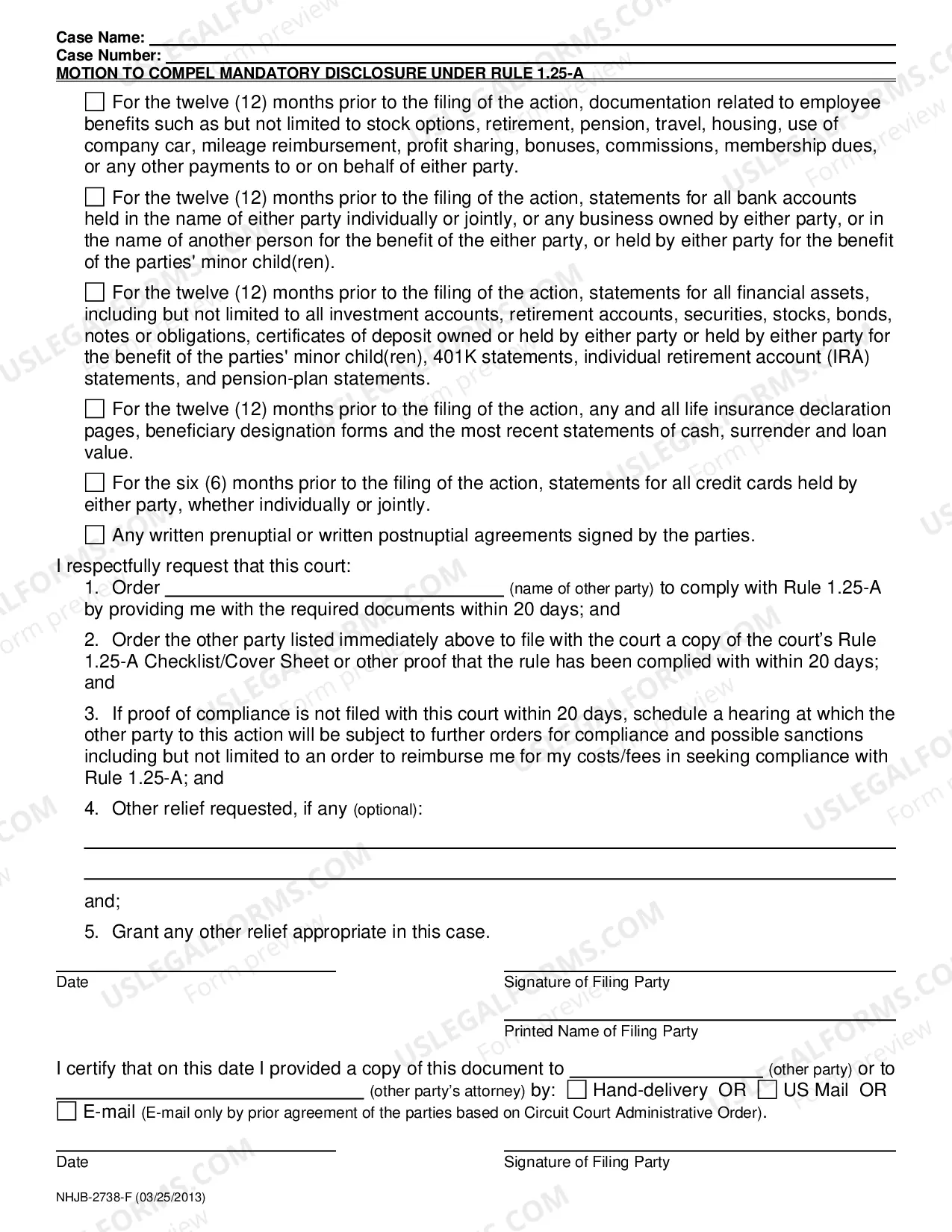 Preview Motion to Compel Mandatory Disclosure under Family Rule 1.25-A (Divorce)
