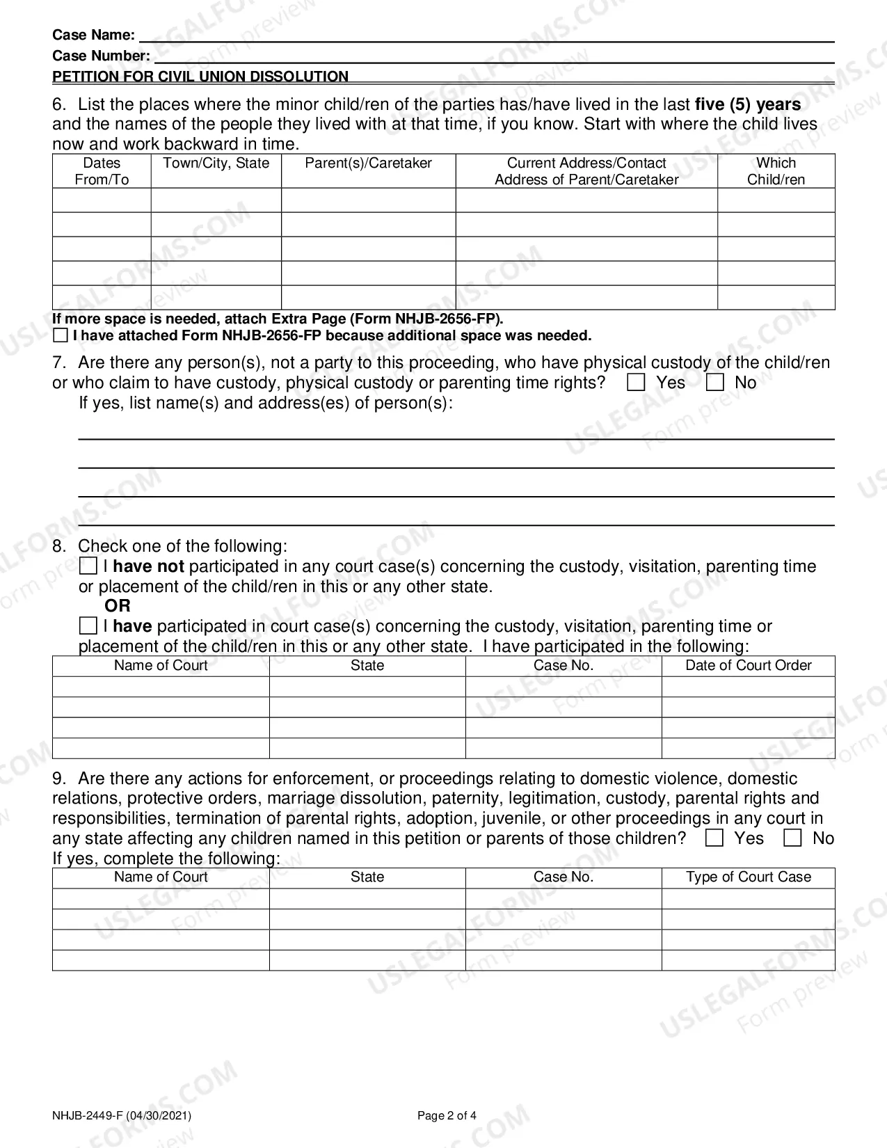 Preview Petition for Civil Union Dissolution