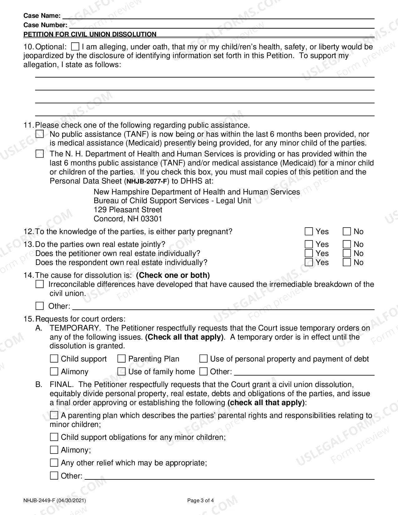 Preview Petition for Civil Union Dissolution