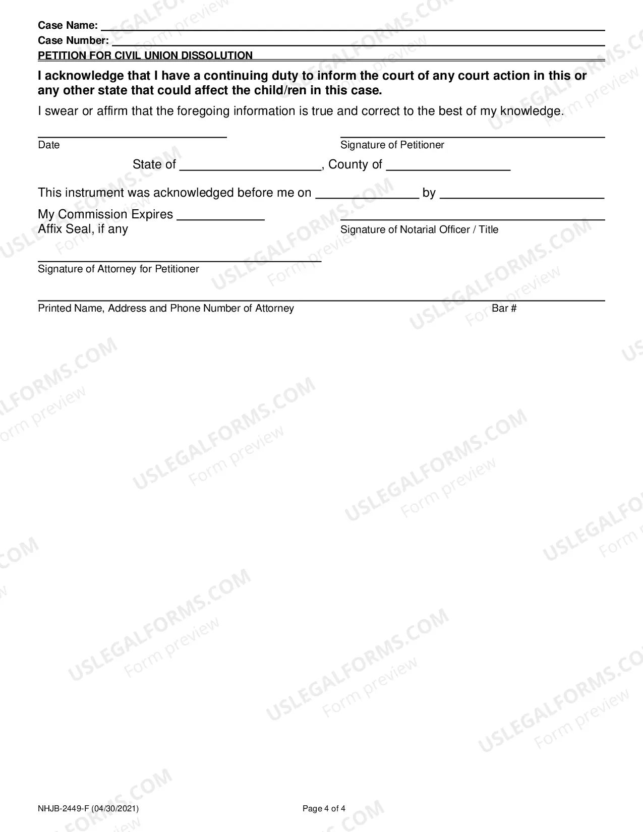 Preview Petition for Civil Union Dissolution