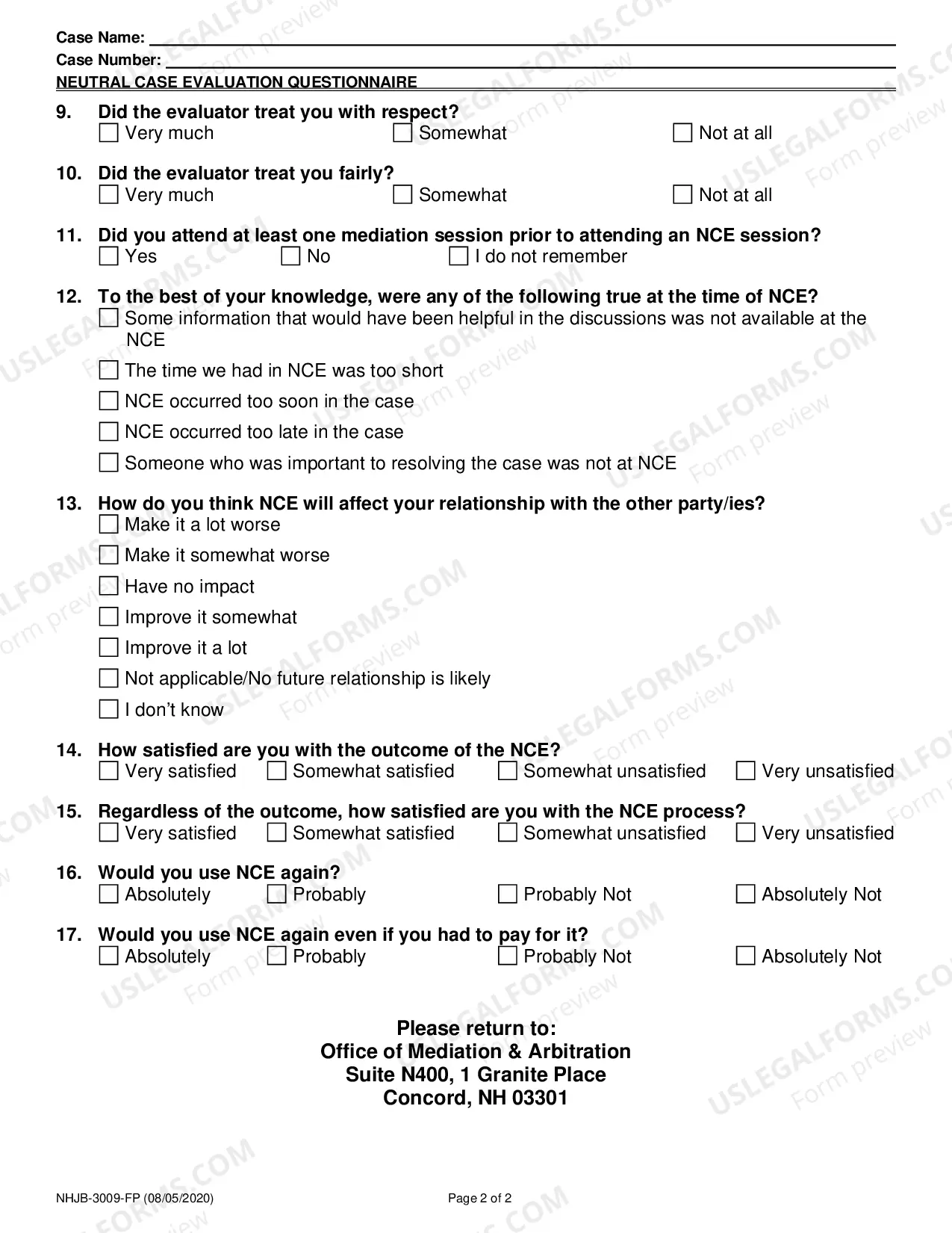 Preview Neutral Case Evaluation Questionnaire
