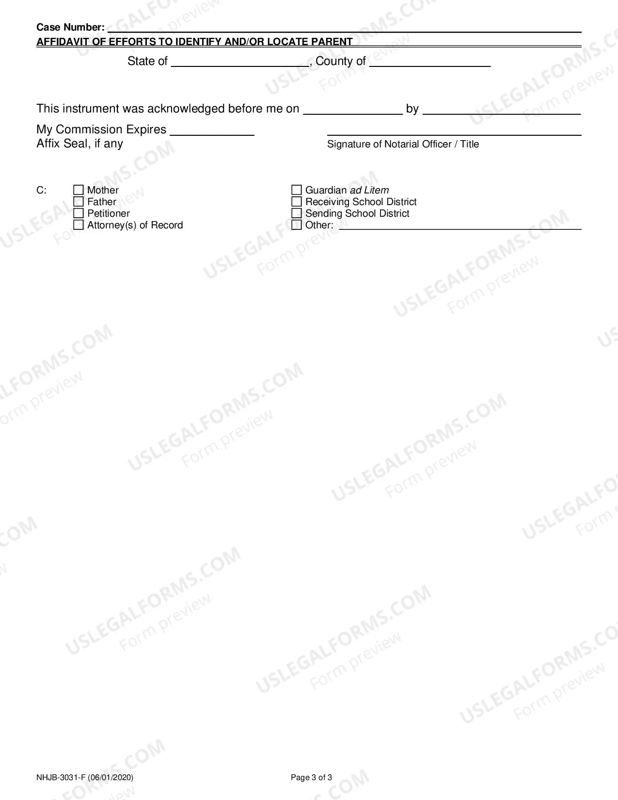 Preview Affidavit to Identify and/or Locate a Parent, Legal Guardian or Putative Father