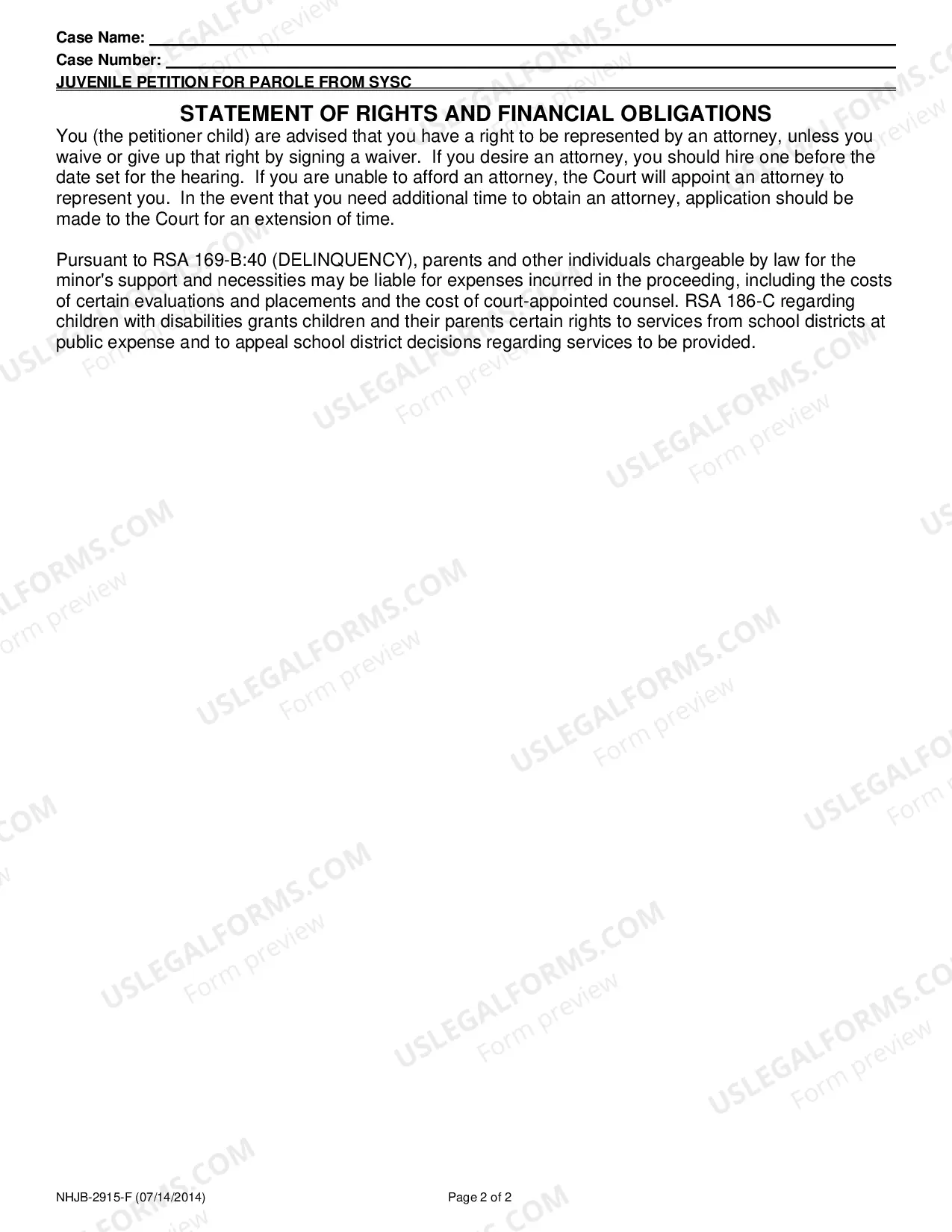Preview Juvenile Petition for Parole