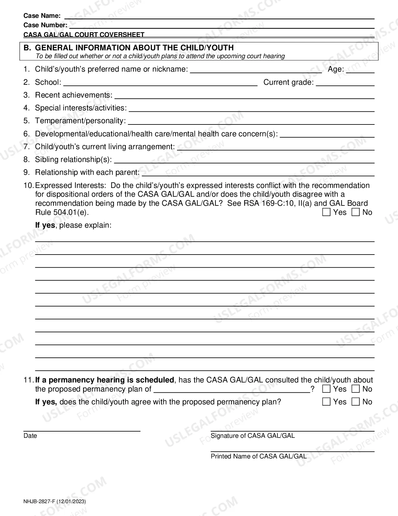 Preview CASA/GAL Cover Sheet