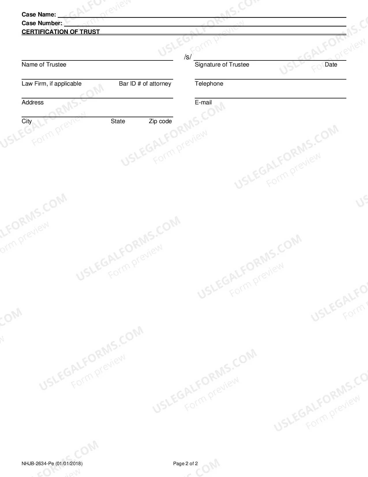 Preview Certification of Trust- Efiling Only