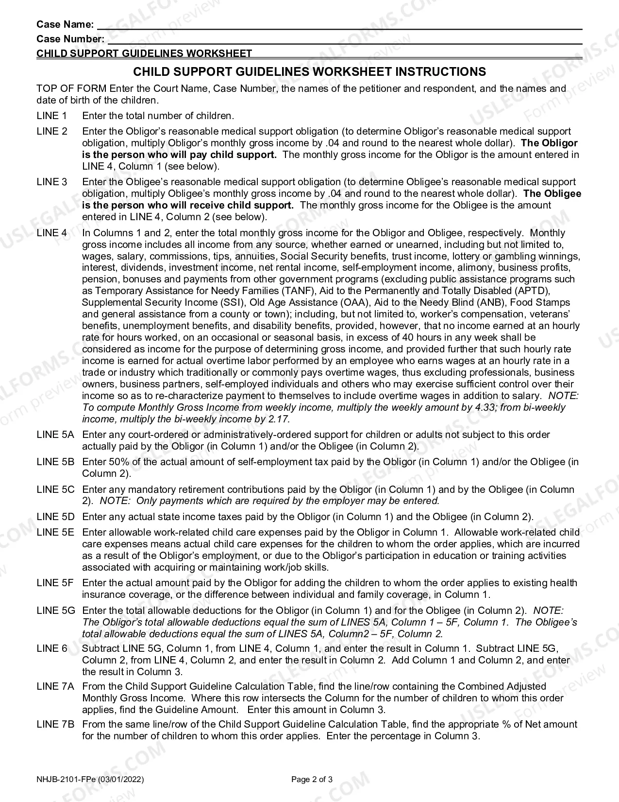 Preview Child Support Guidelines Worksheet- Efiling Only
