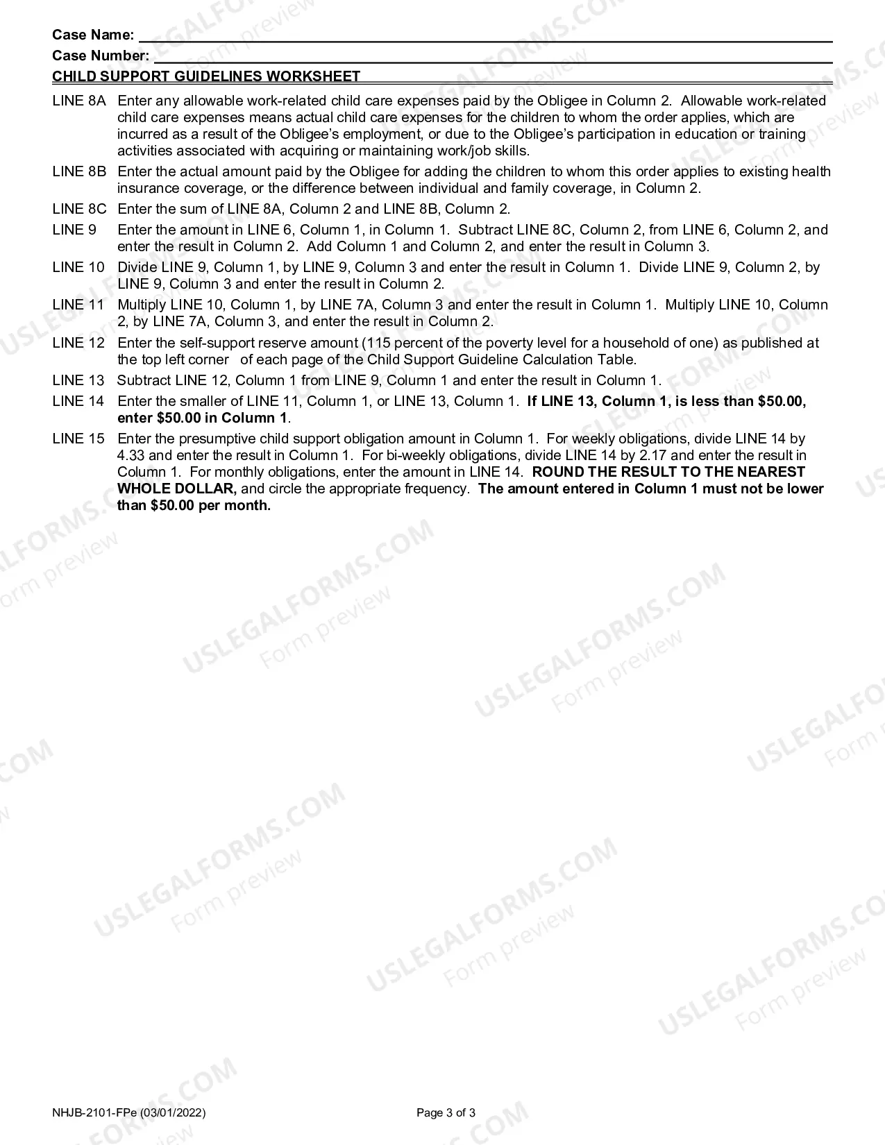 Preview Child Support Guidelines Worksheet- Efiling Only