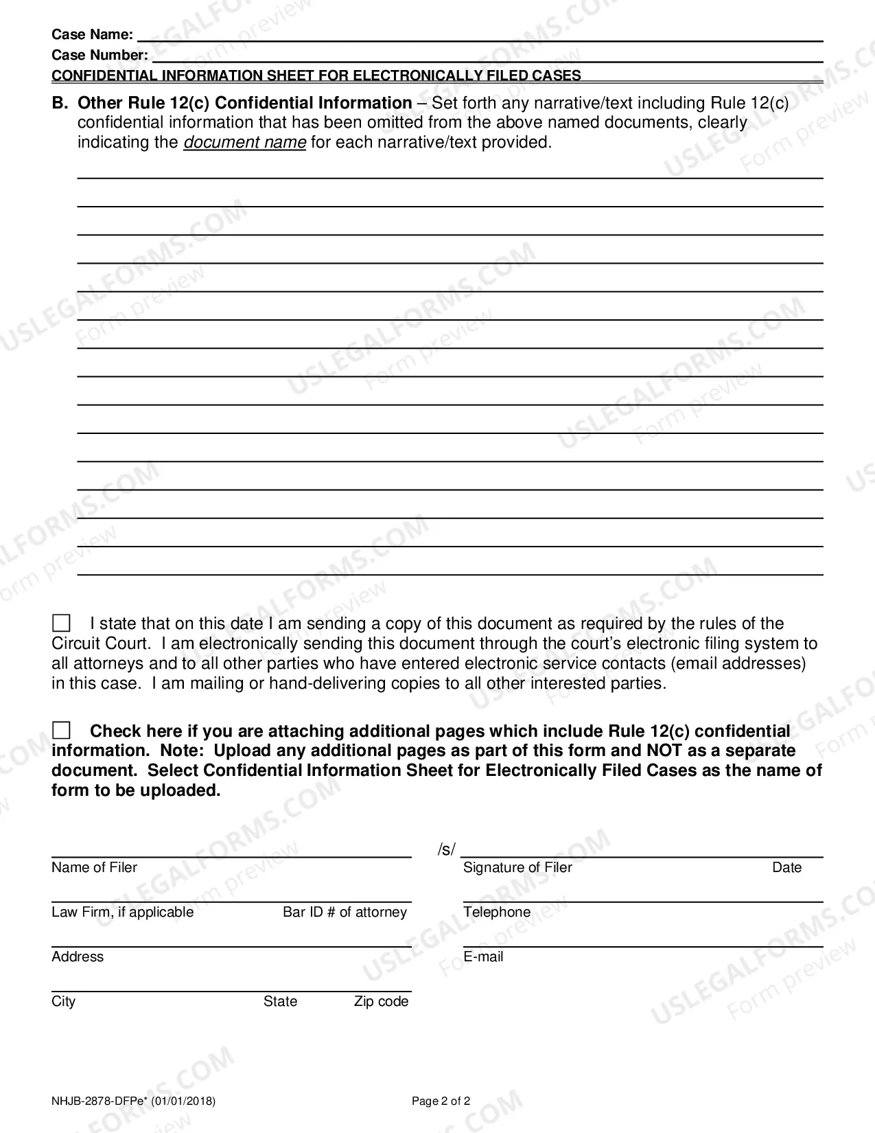 Preview Confidential Information Sheet - Electronically Filed Cases