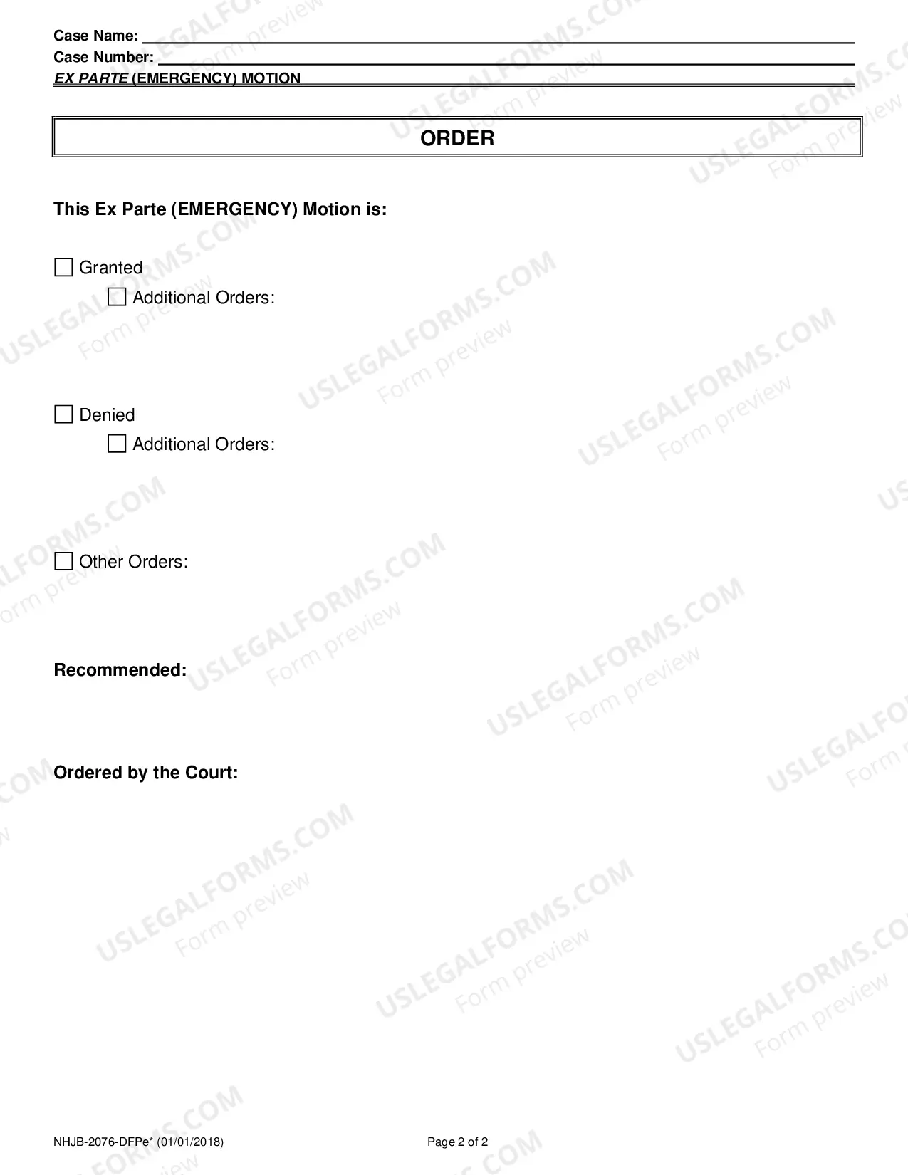 Preview Ex Parte (Emergency) Motion- Efiling Only