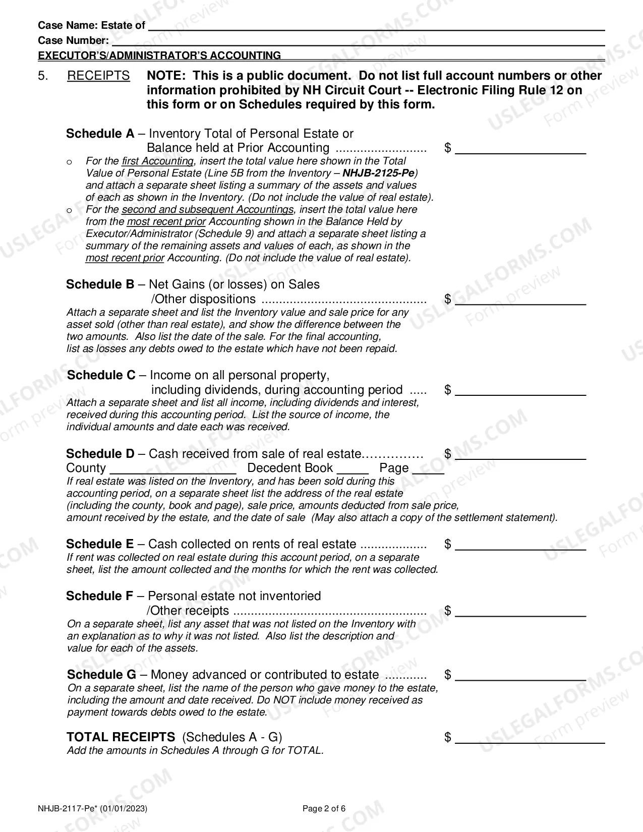 Preview Executor's / Administrator's Accounting- Efiling Only