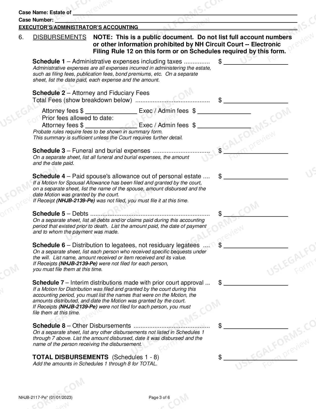 Preview Executor's / Administrator's Accounting- Efiling Only
