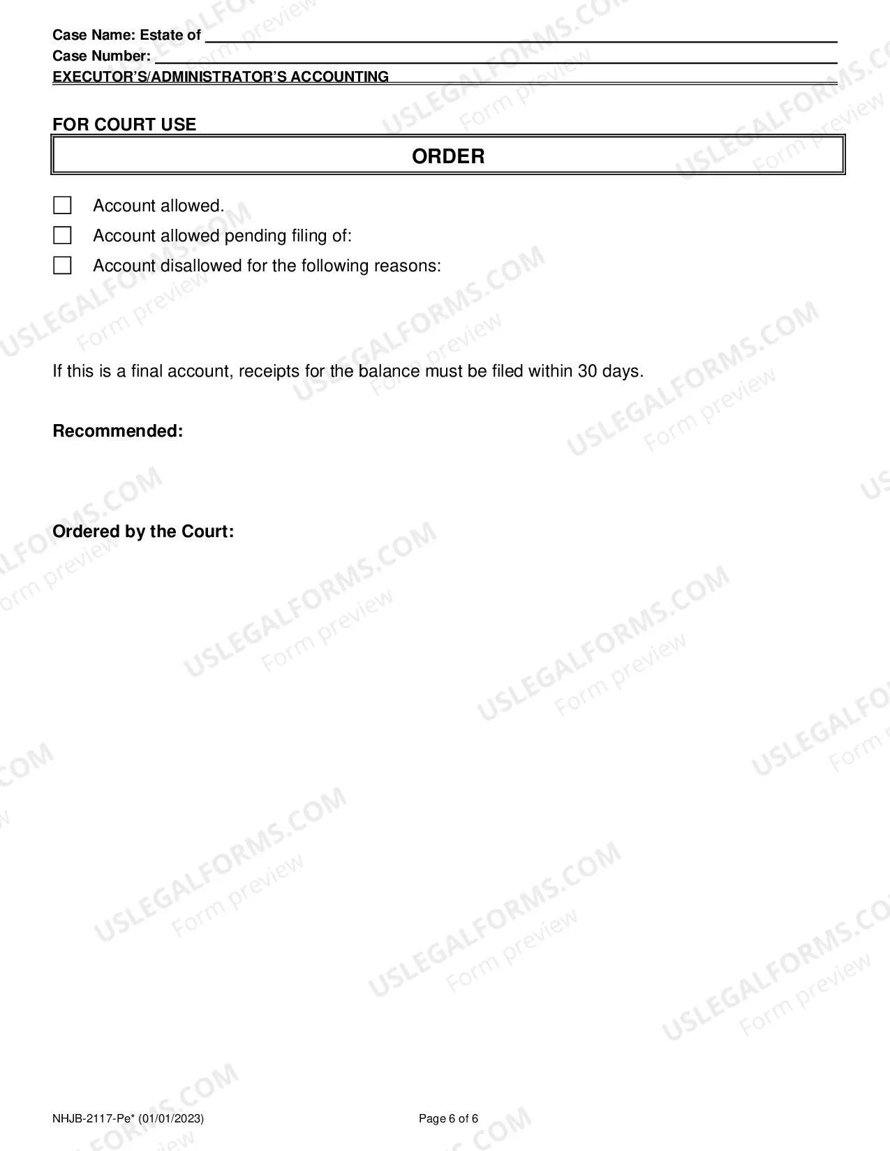 Preview Executor's / Administrator's Accounting- Efiling Only