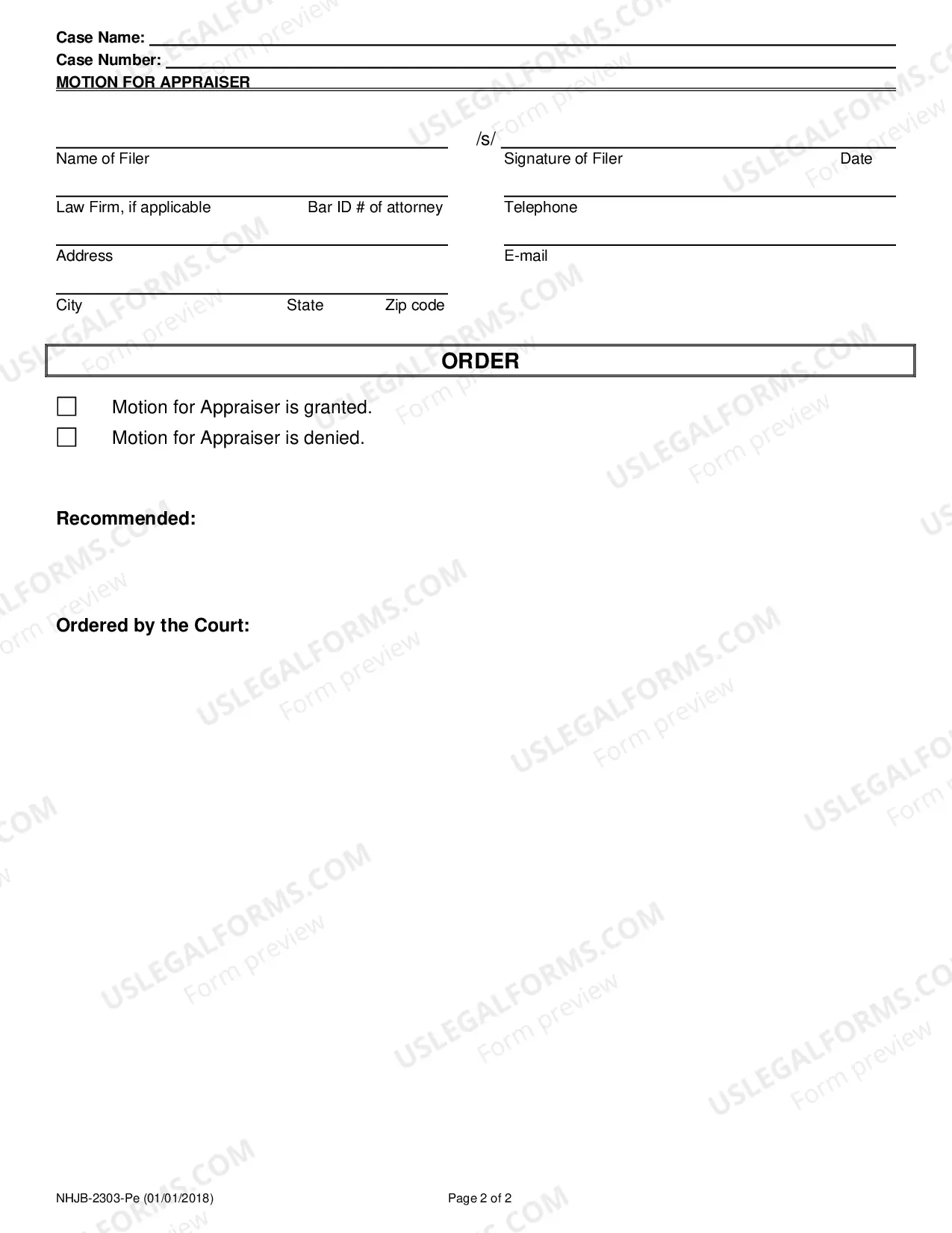 Preview Motion for Appraiser- Efiling Only