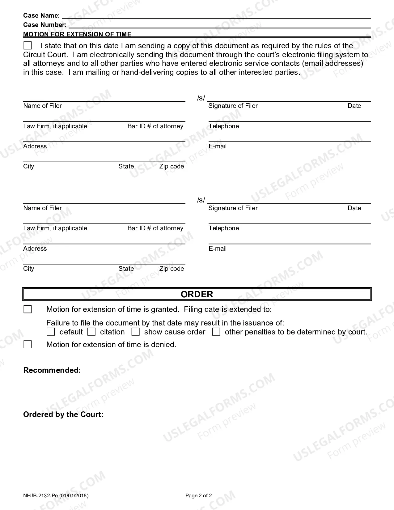 Preview Motion for Extension of Time- Efiling Only