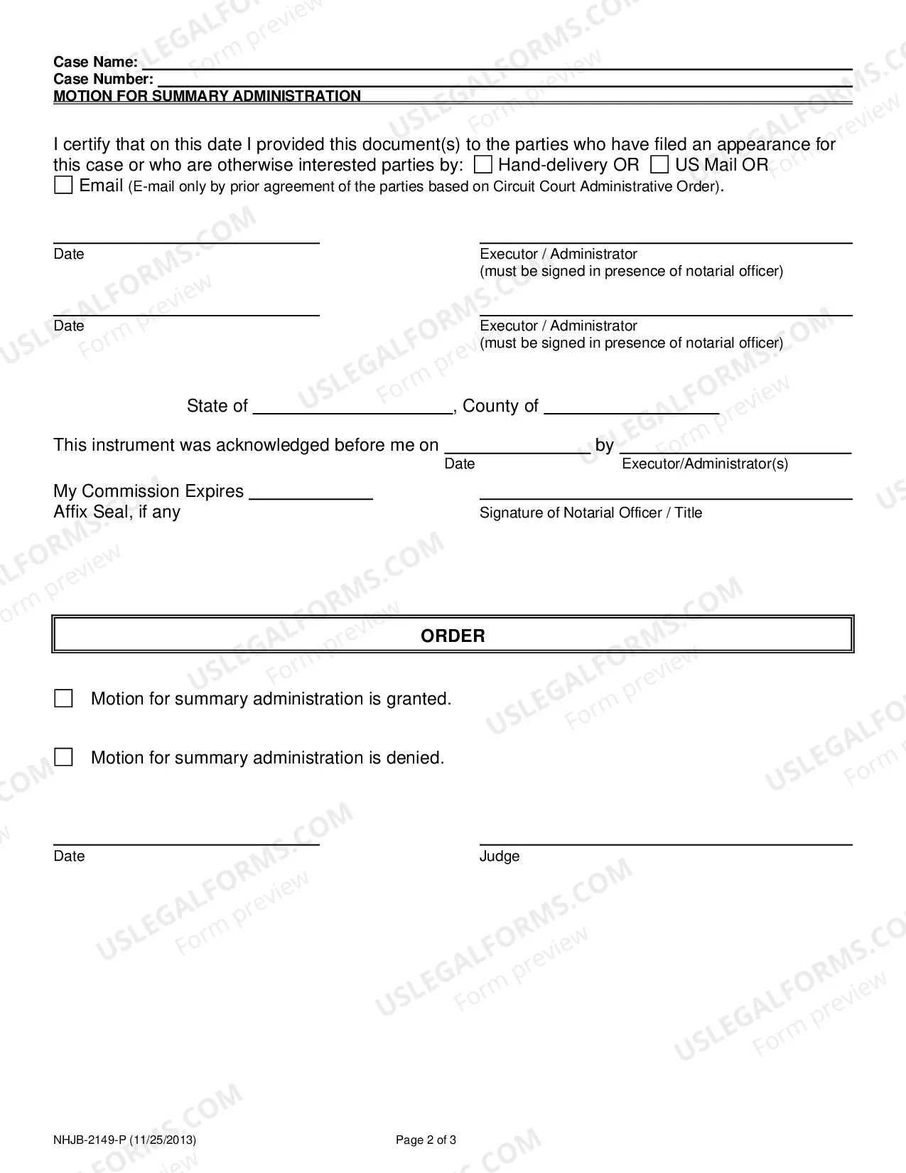 Preview Motion for Summary Administration and Assent
