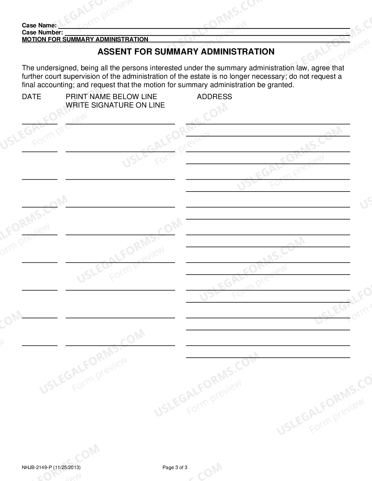 Preview Motion for Summary Administration and Assent