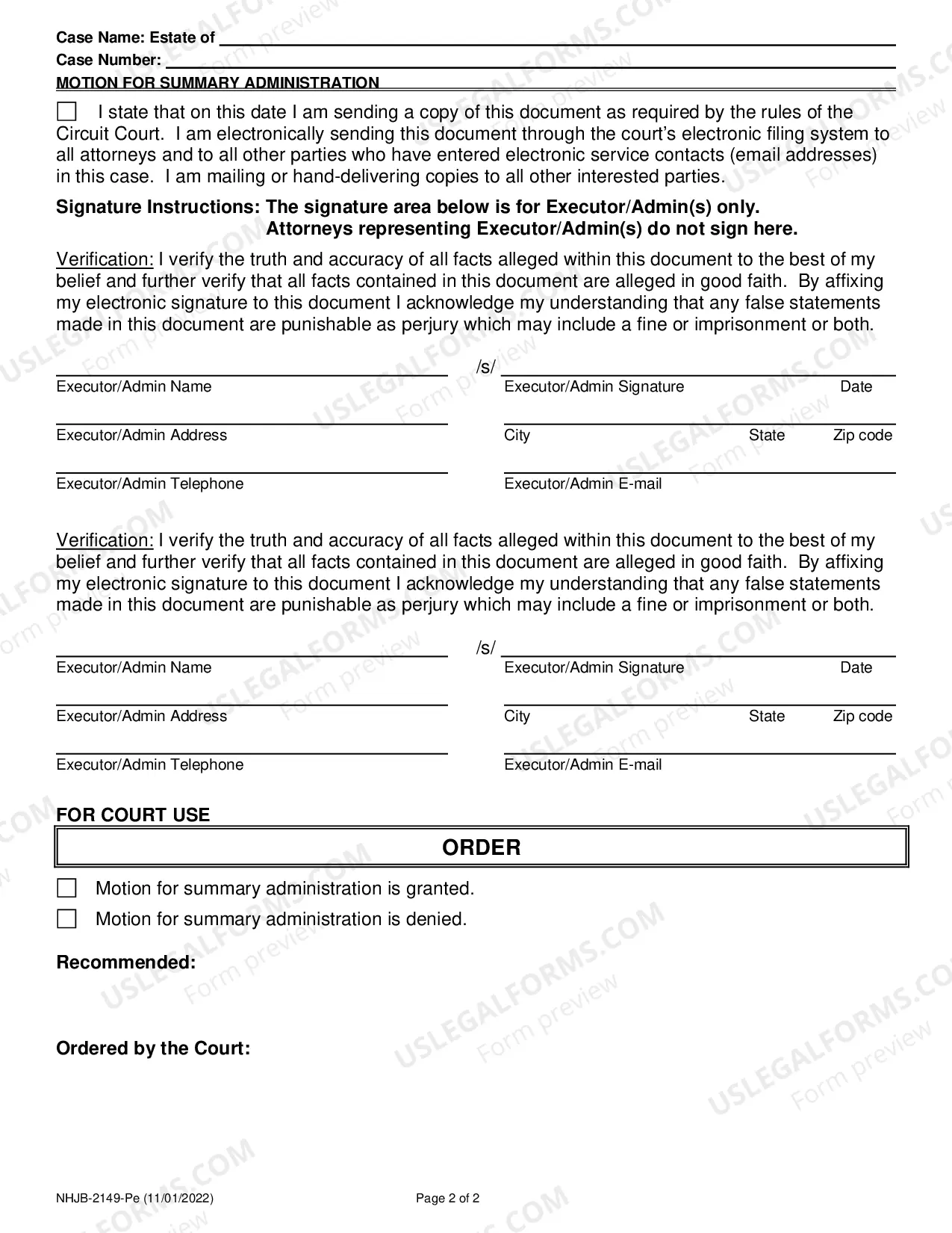 Preview Motion for Summary Administration- Efiling Only