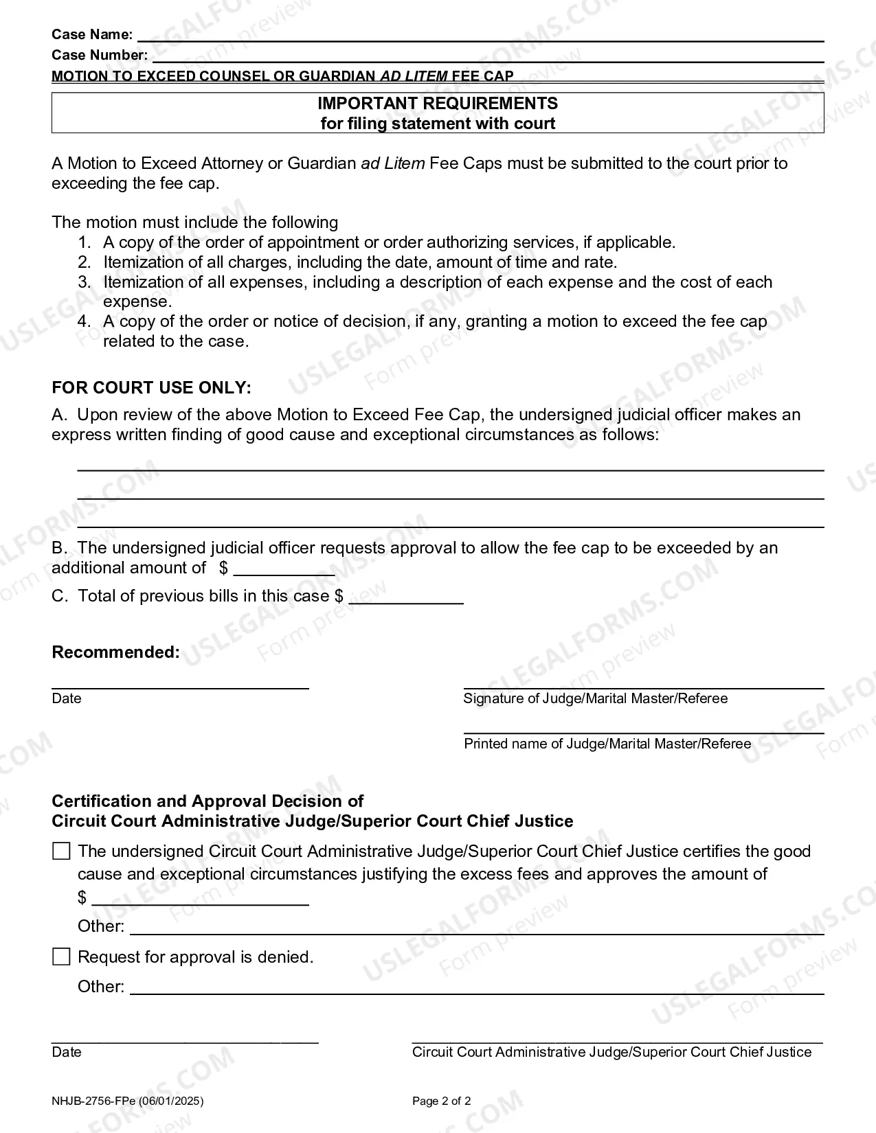 Preview Motion to Exceed Counsel or GAL fees- Efiling Only