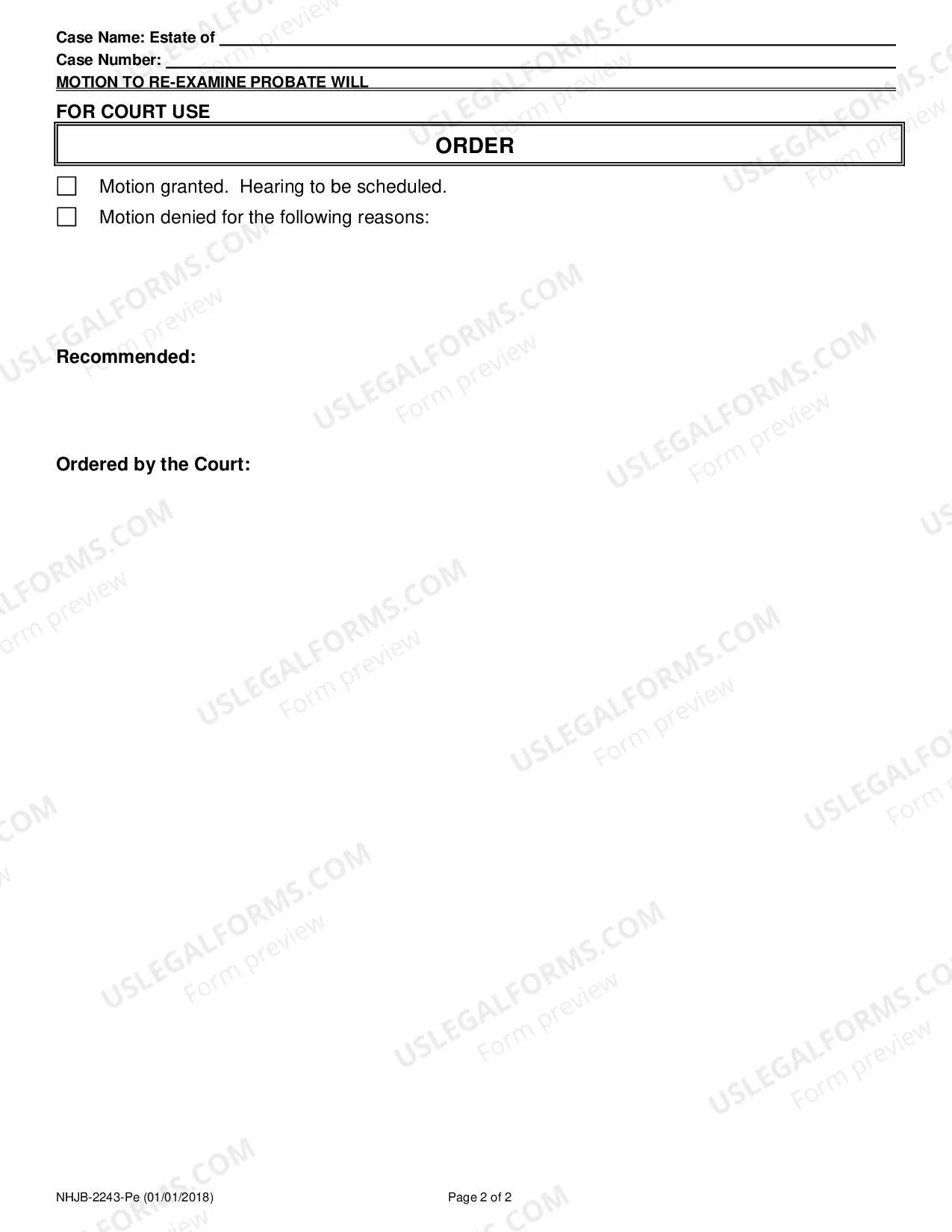 Preview Motion to Re-examine Probate Will- Efiling Only