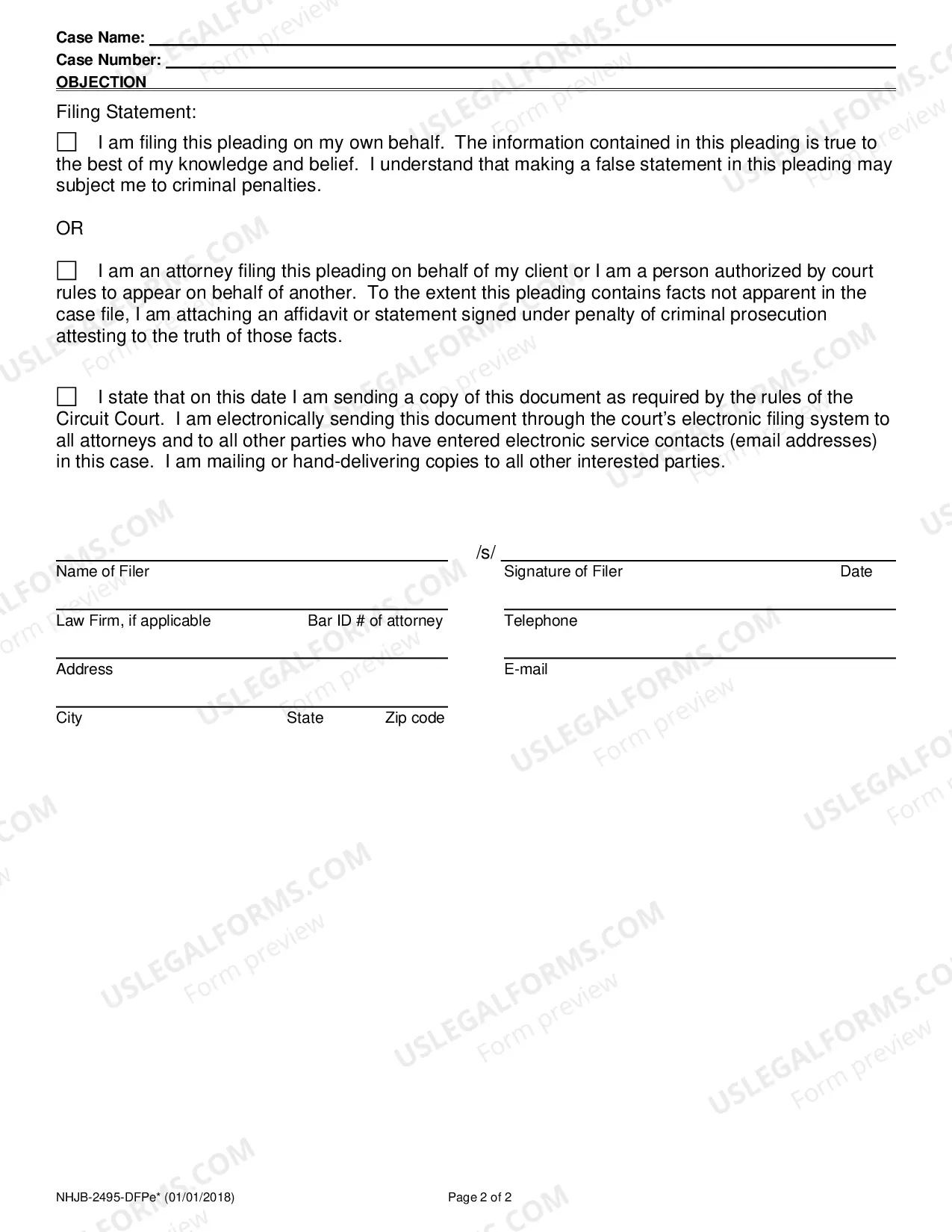 Preview Objection- Efiling Only