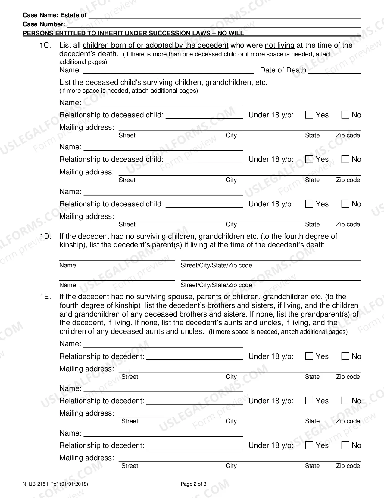 Preview Persons Entitled to Inherit - No Will