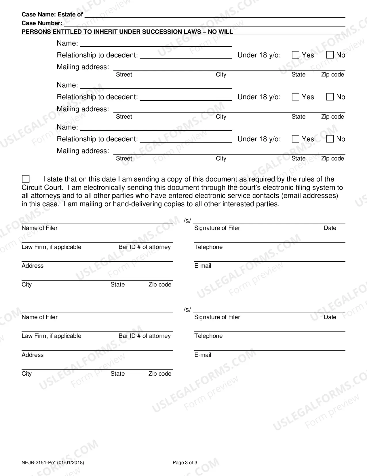 Preview Persons Entitled to Inherit - No Will