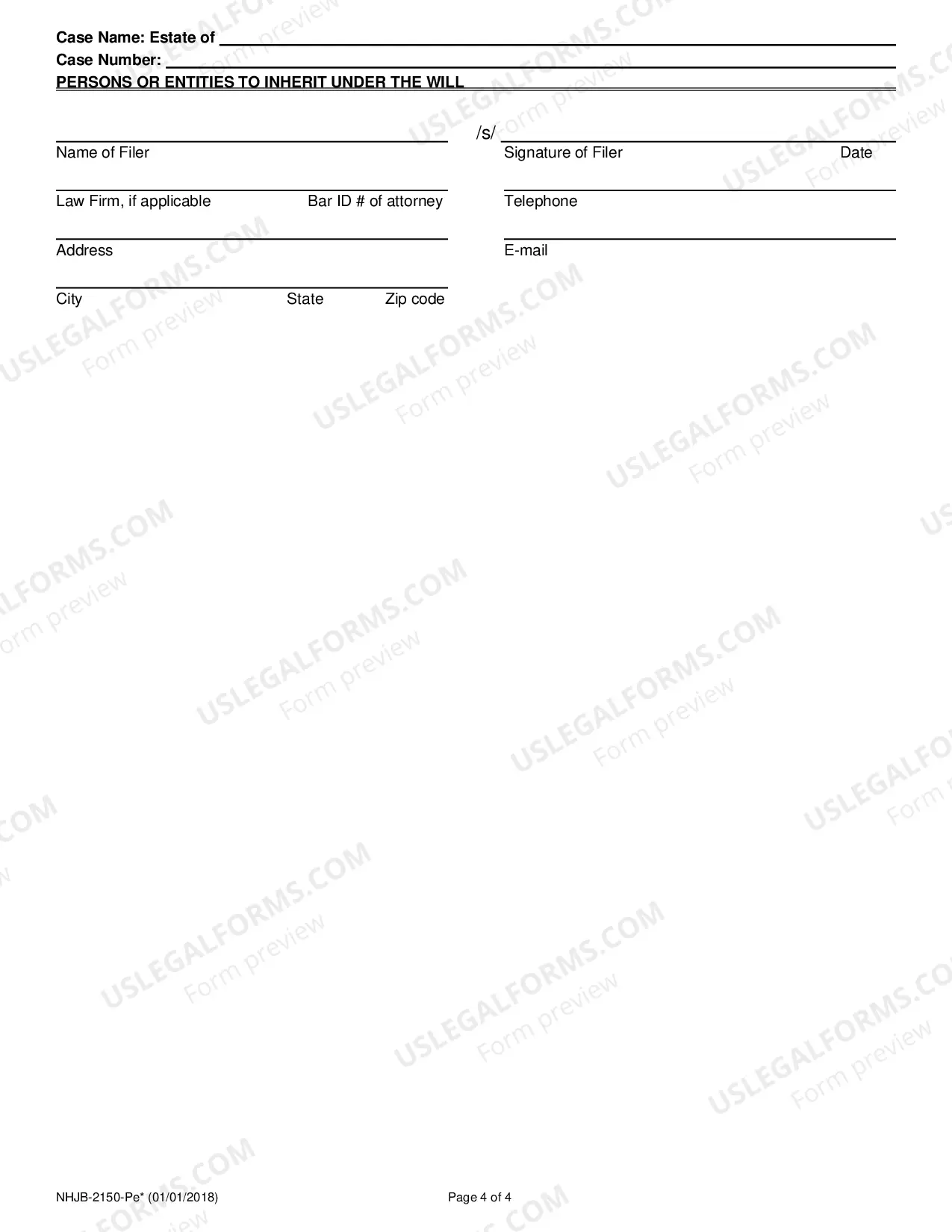 Preview Persons or Entities to Inherit Under Will
