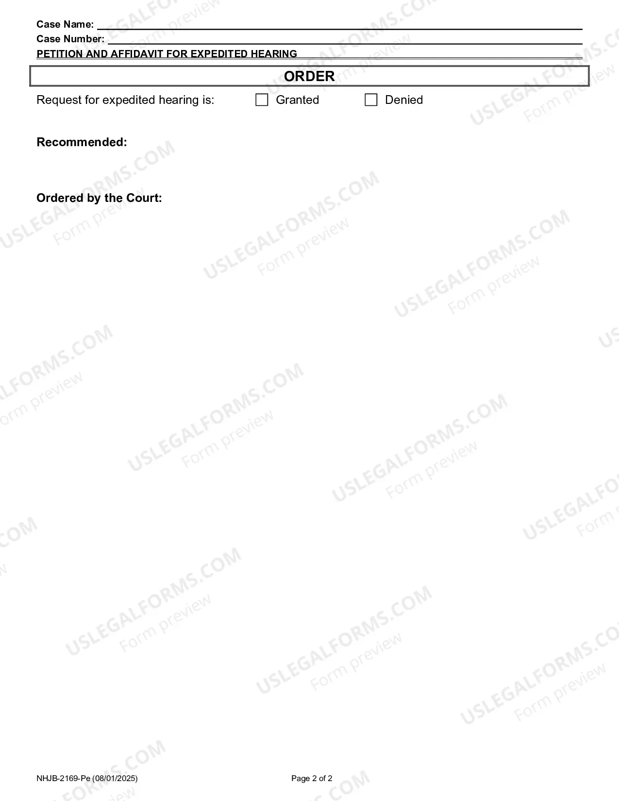 Preview Petition and Affidavit for Expedited Hearing- Efiling Only