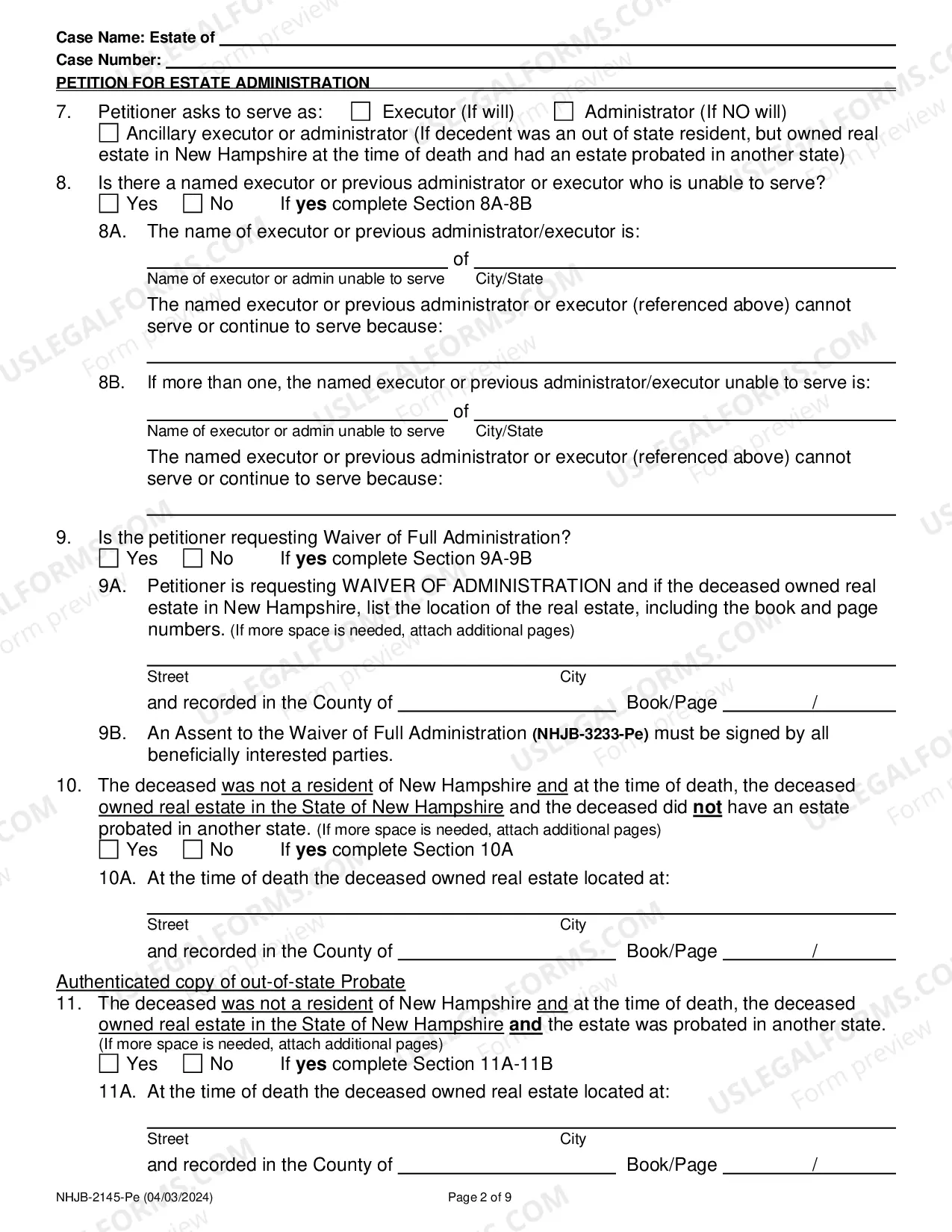 Preview Petition for Estate Administration- Efiling Only