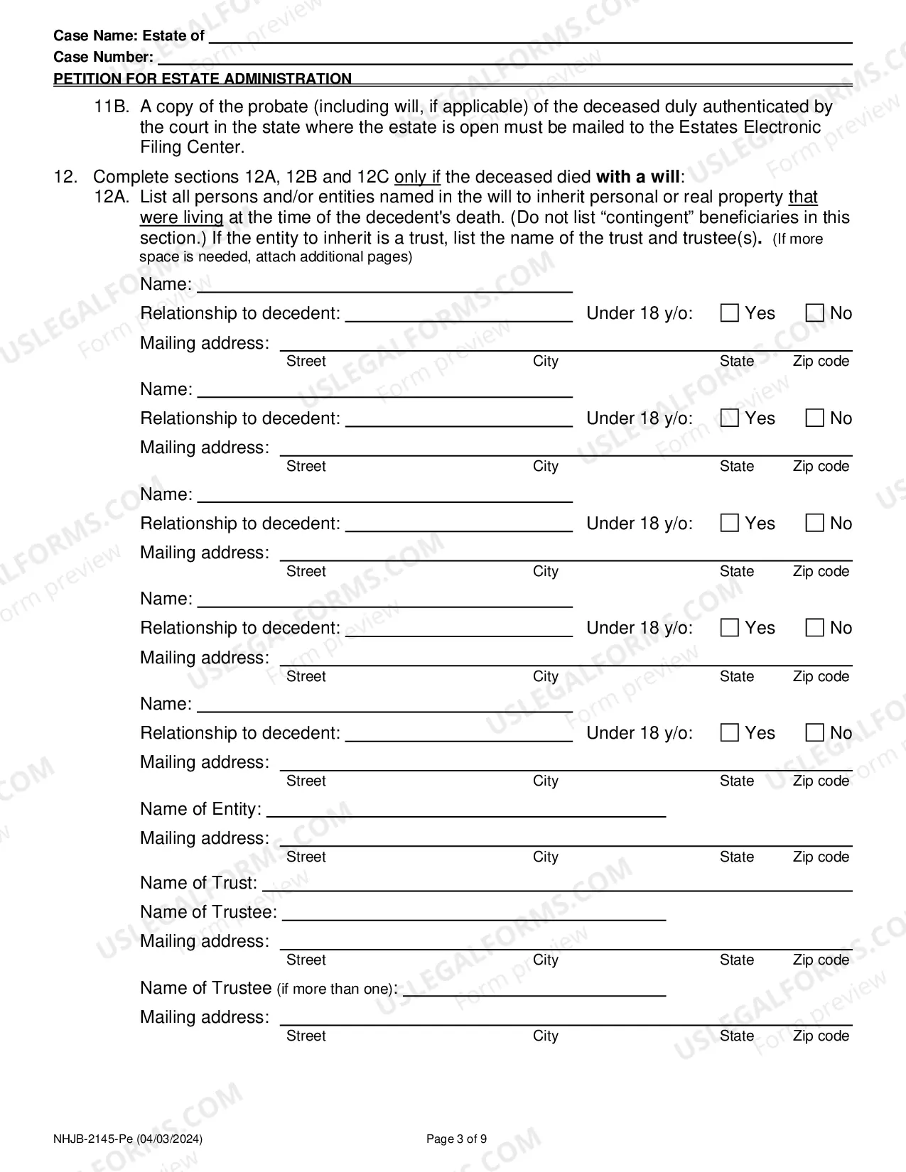 Preview Petition for Estate Administration- Efiling Only