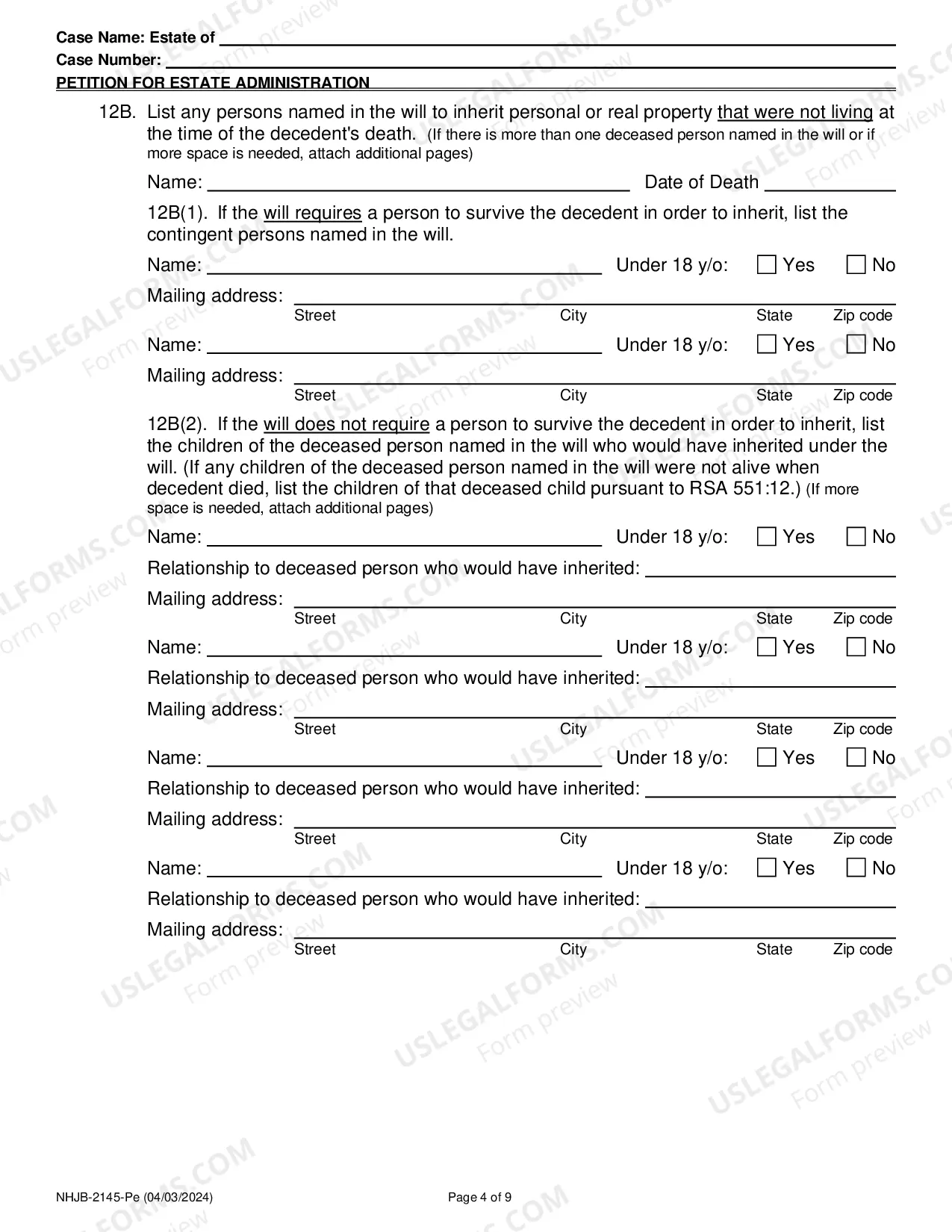 Preview Petition for Estate Administration- Efiling Only