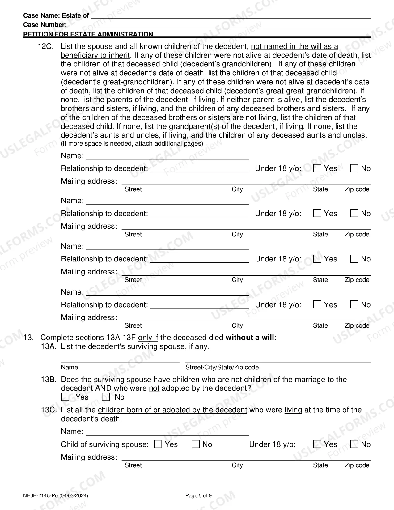 Preview Petition for Estate Administration- Efiling Only