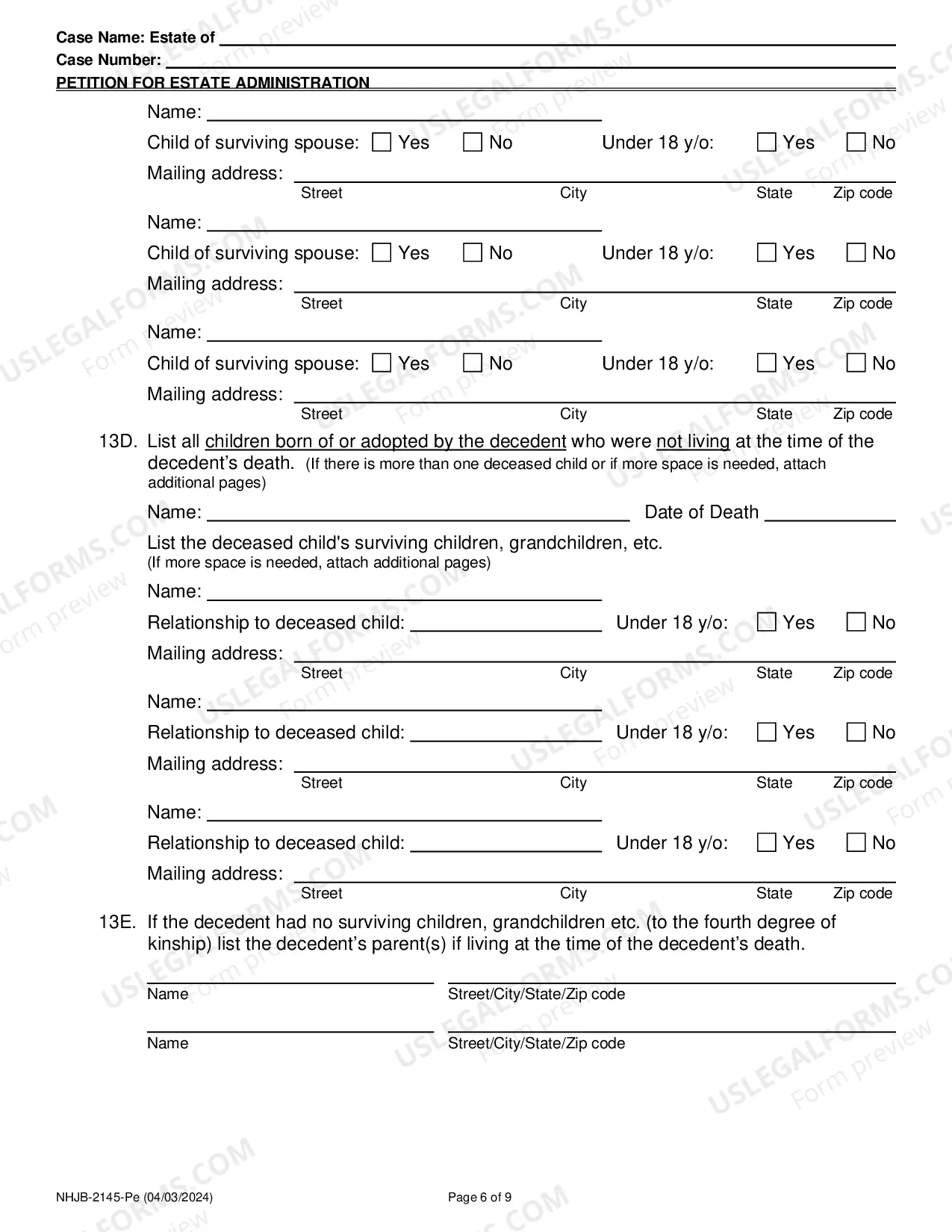 Preview Petition for Estate Administration- Efiling Only