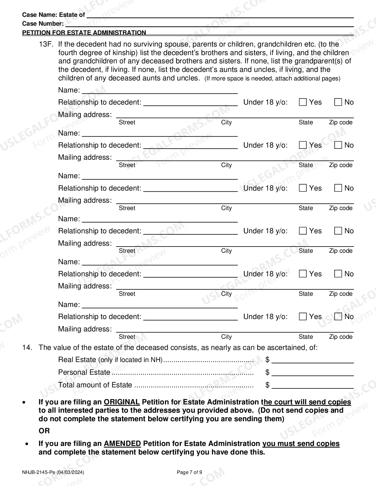 Preview Petition for Estate Administration- Efiling Only