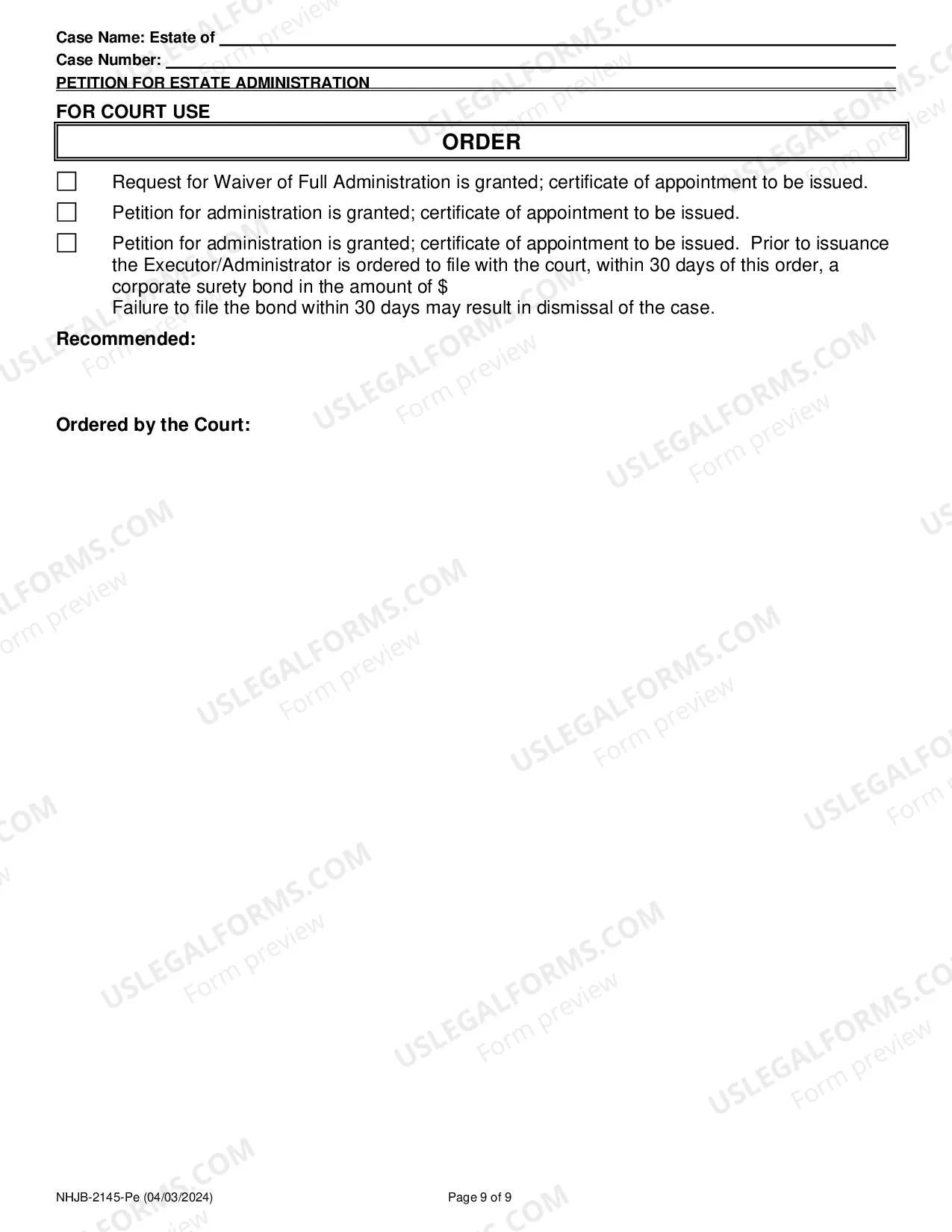Preview Petition for Estate Administration- Efiling Only