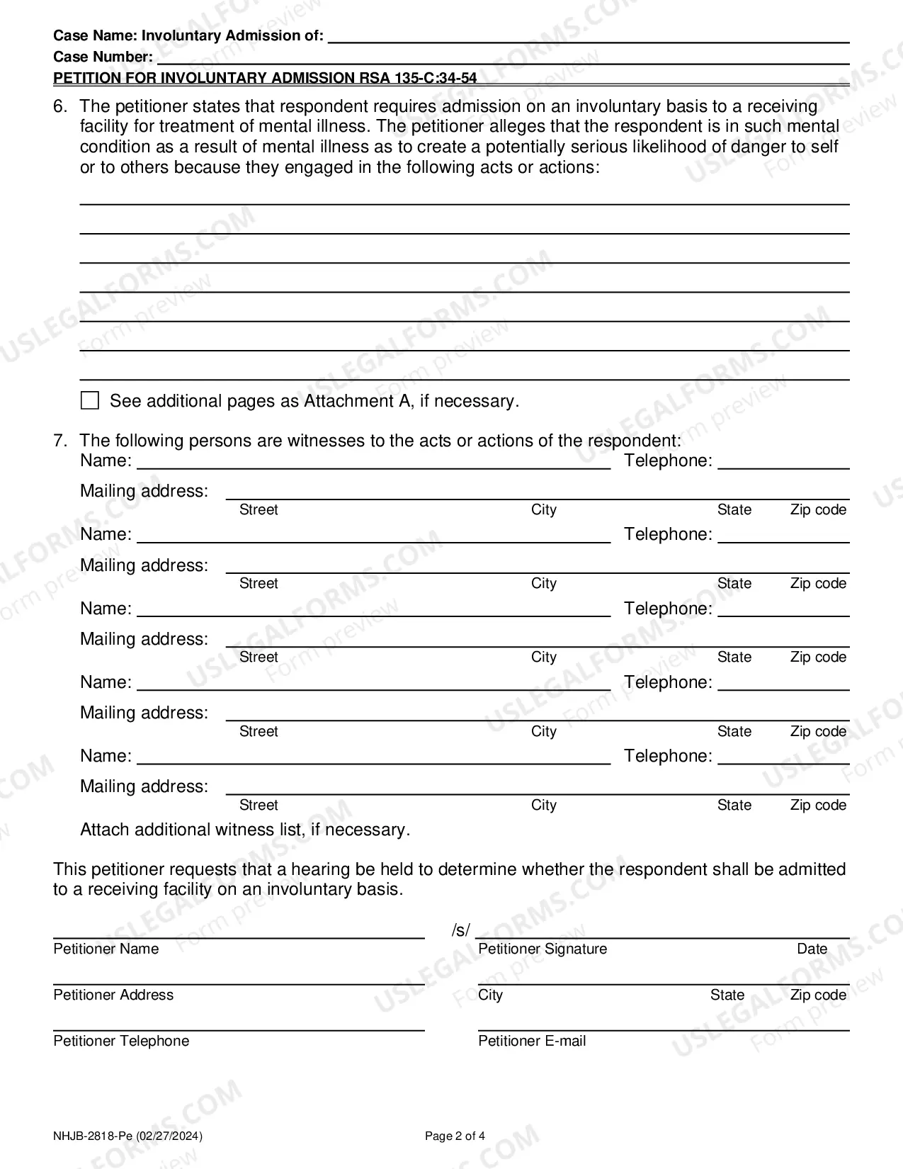 Preview Petition for Involuntary Admission